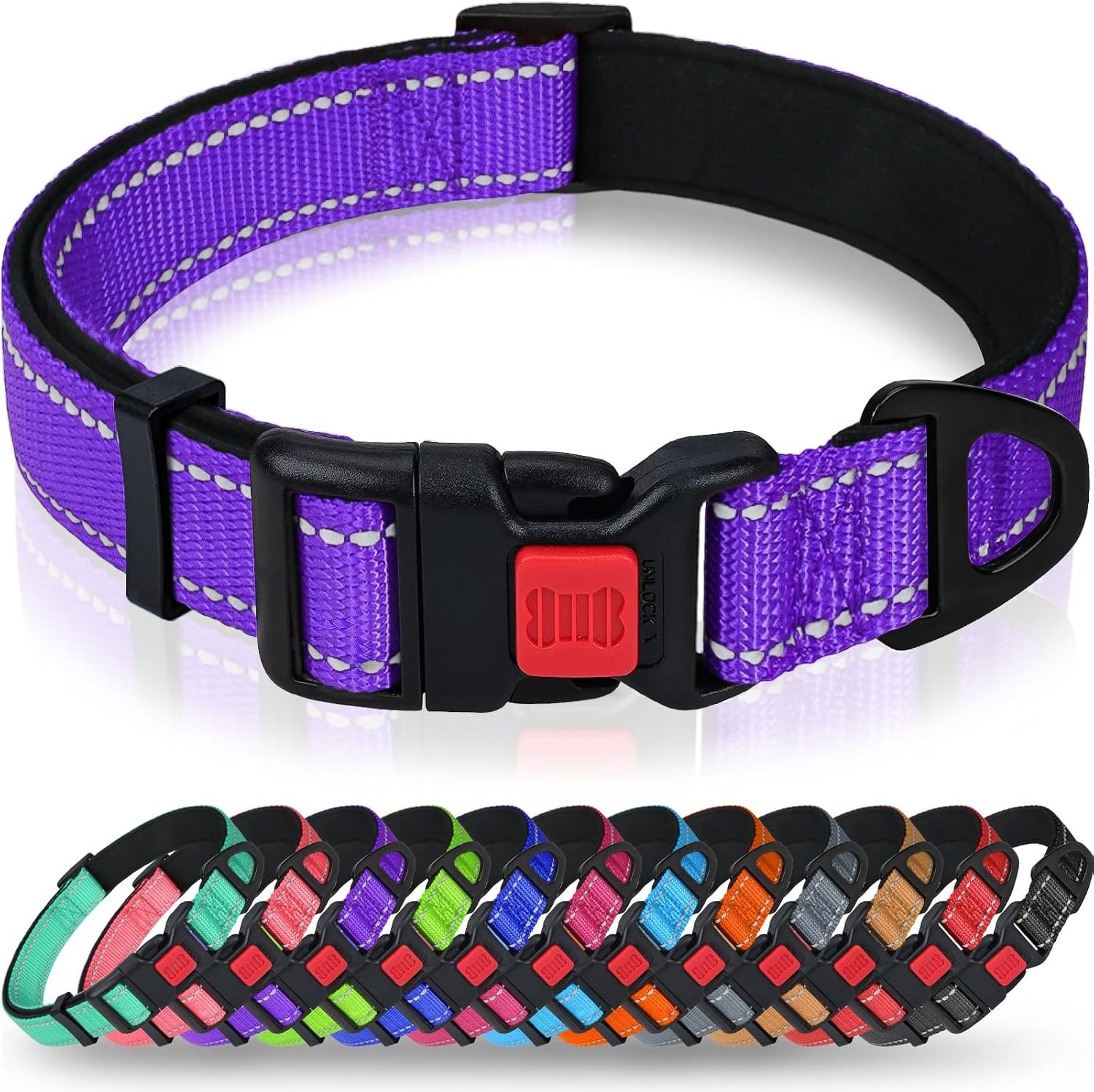 Taglory Reflective Dog Collar for Medium Dogs, Soft and Safe for Daily Walk | Soft Neck Cushioning, Adjustable 14-20 in, Sturdy Webbing Withstands Strong Pullers, Zinc Alloy D-Ring for Leash and ID Tags