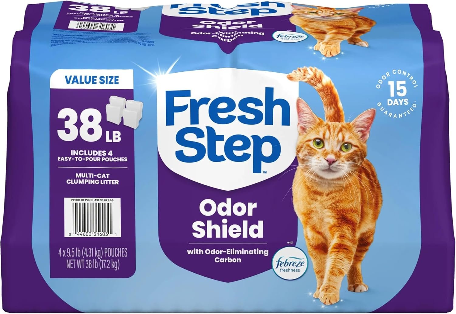 Fresh Step Multi-Cat Extra Strength Formula Clumping Litter With Febreze Freshness, Ammonia Block Technology, Low Dust, 38 lb. (4 x 9.5 lb. Pouch)