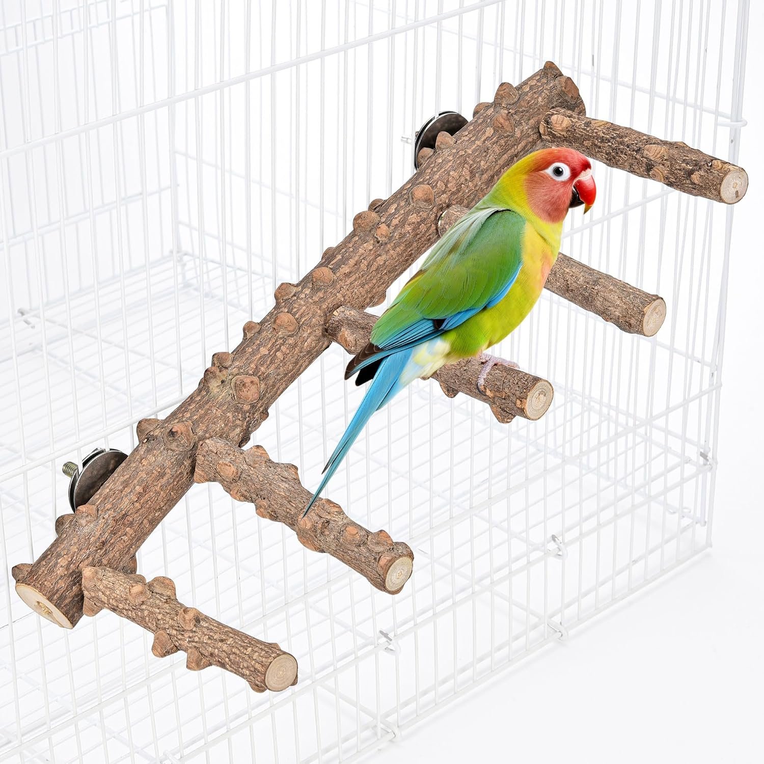 Bird Ladder Perch for Cage Natural Wood Bird Parrot Perch Stand Chewing Toy | Parrot Perch Bridge Climbing Cage Accessories for Small Medium Animal