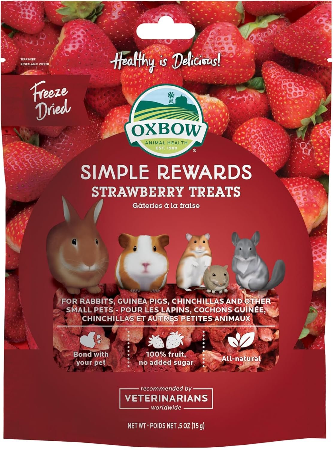 Oxbow Simple Rewards Rabbit Treats & Guinea Pig Treats, Strawberry, 0.5 oz | Freeze Dried, Bunny Treats, Hamster Treats, Chinchilla, Guinea Pig Snack, Rabbit Enrichment, Rabbit Accessories, Essentials