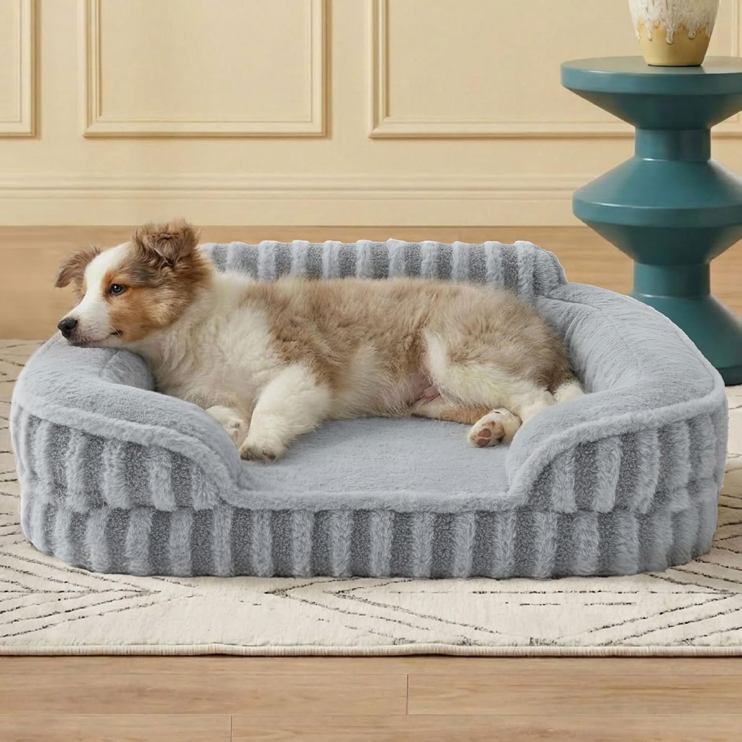 LE SURE Cute Cozy High Back Orthopedic Dog Beds Medium Size Dog,28″ Grey | Waterproof Pet Bed with Sides, Aesthetic Comfy Egg-Crate Foam Pet Couch Sofa, Removable Washable Cover, Non-Slip Bottom