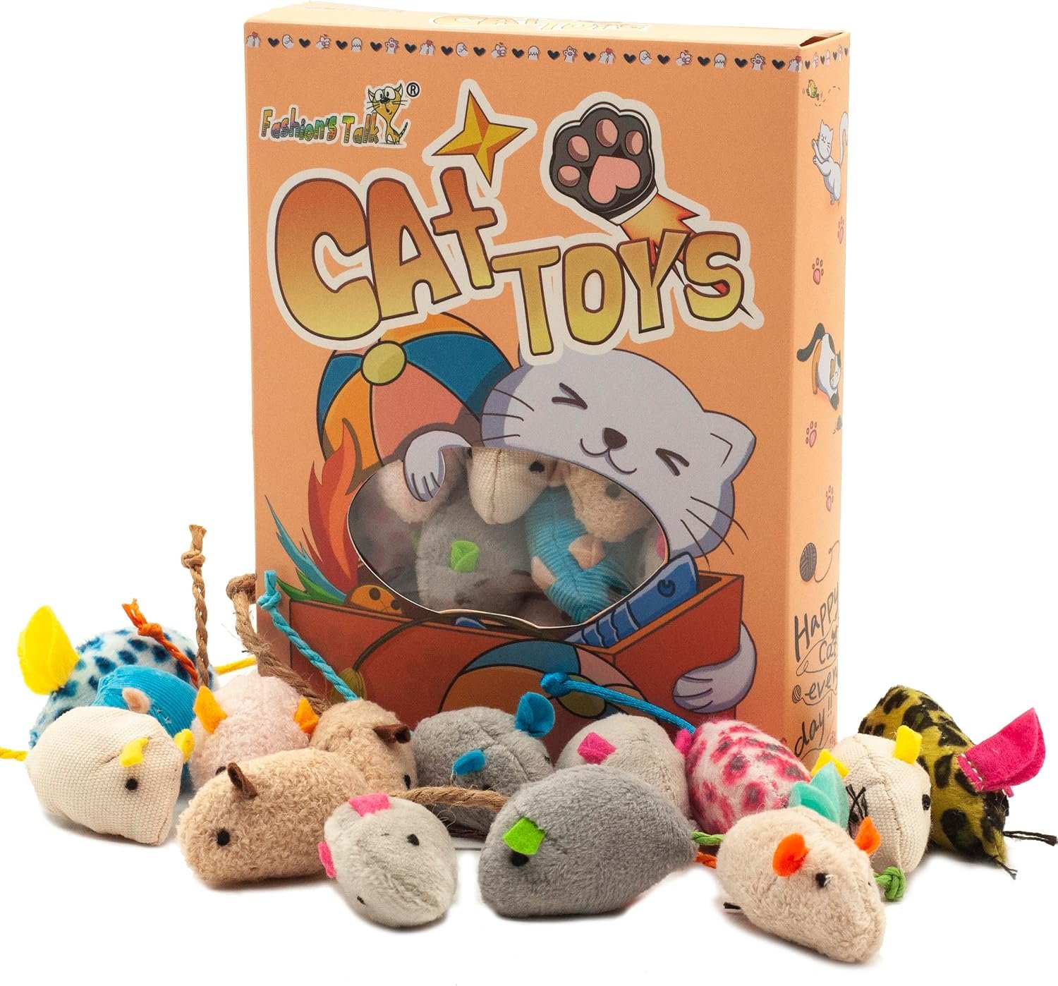 Fashion’s Talk Mouse Cat Toys Soft Plush Catnip Mice Assorted Style Variety Pack 32 Count