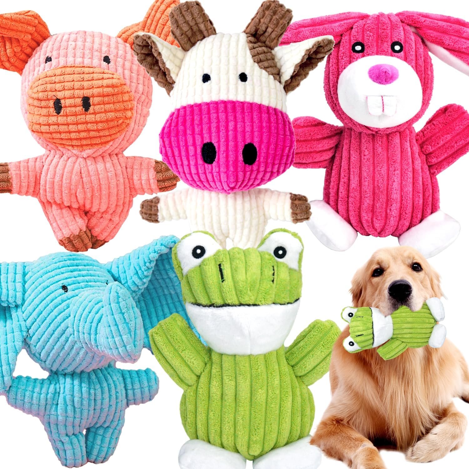 MRSOHRET 5 Pack Dog Toys Squeaky, Tough Stuffed Plush Puppy Chew Toys for Teething, Durable Plush Dog Toy for Large Medium Small Breed to Keep Them Busy