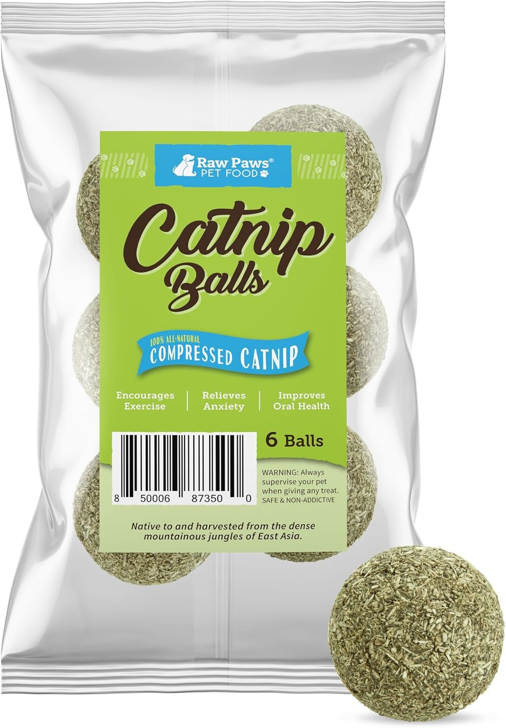 Raw Paws Catnip Balls for Cats (6-Count) – Interactive Indoor Cat Toy | Natural Compressed Natural Catnip – Cat Lick Balls – Catnip Roller Balls – Play & Enrichment Toy – Fresh Dried – No Additives