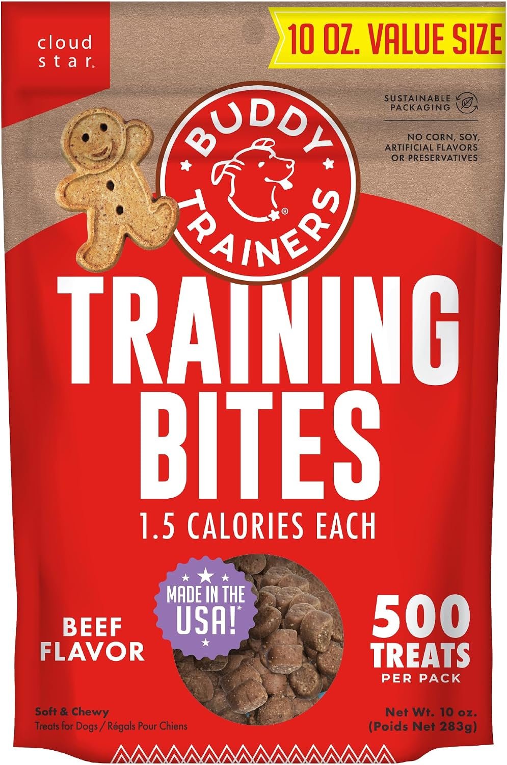Buddy Biscuits Trainers Training Bites Soft & Chewy Dog Treats, Beef, 10 oz. Pouch