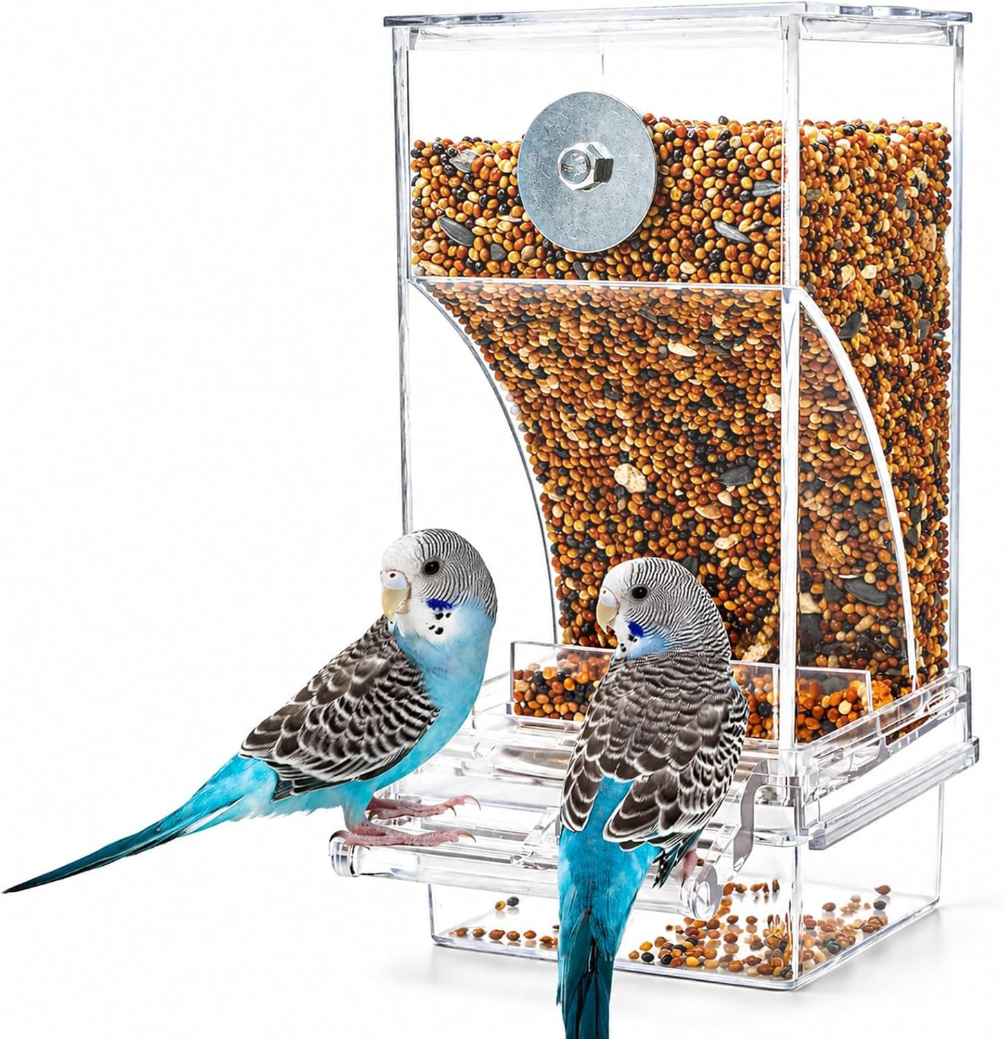 Rypet No-Mess Automatic Bird Feeder, Parakeet Cage Accessories | Transparent Acrylic Food Level Check, Helps Reduce Seed Scatter, for Small Birds Cockatiel Parrot Canary