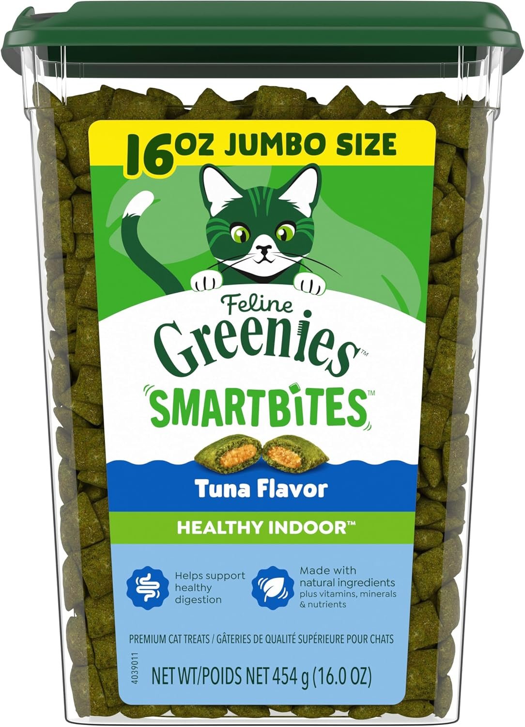 Greenies Feline Smartbites Healthy Indoor Cat Treats, Tuna, 16 oz | Veterinarian-recommended, Fiberblend Formula, supports digestion, under 2 cal per treat, natural ingredients, dual texture