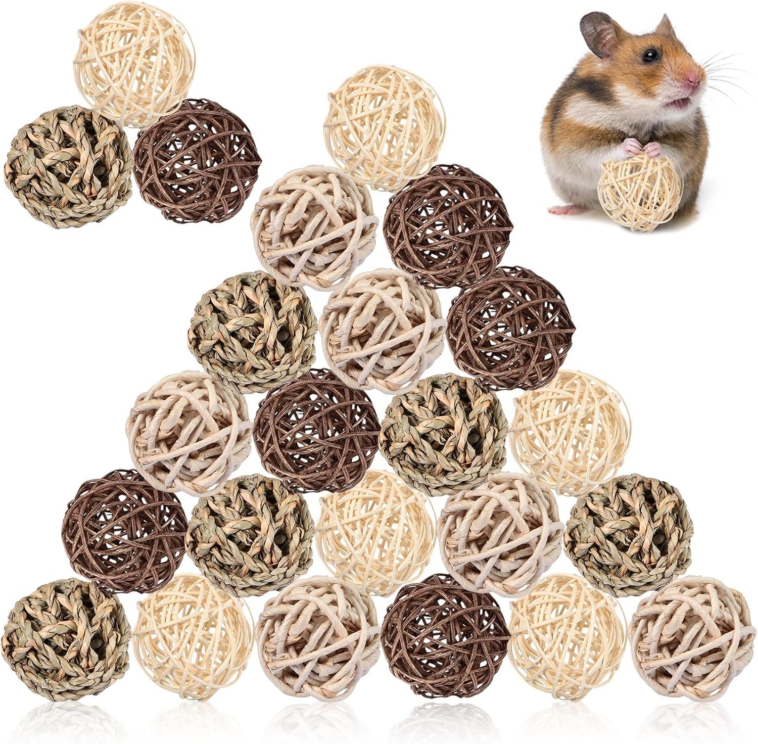 24 Pcs Bunny Chew Grass Balls Rolling Chew Toys for Small Animals | Bunny Gnawing Treats, Natural Chew Grass Toys, Rolling Play Balls, Small Animal Cage Enrichment Toy