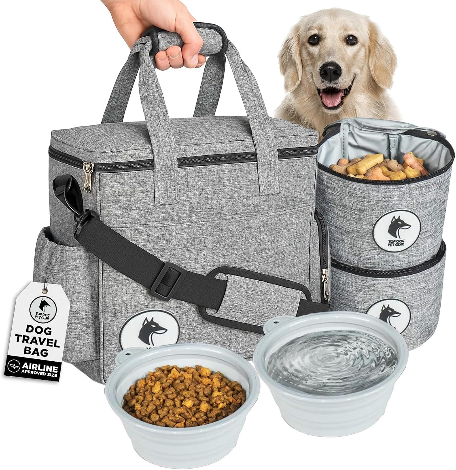 Dog Travel Bag for Supplies – Airline Approved Pet Backpack Organizer | Pet Supply Organizer with Collapsible Bowls, Food Containers, Luggage Sleeve – Camping Gear, Road Trip Essentials