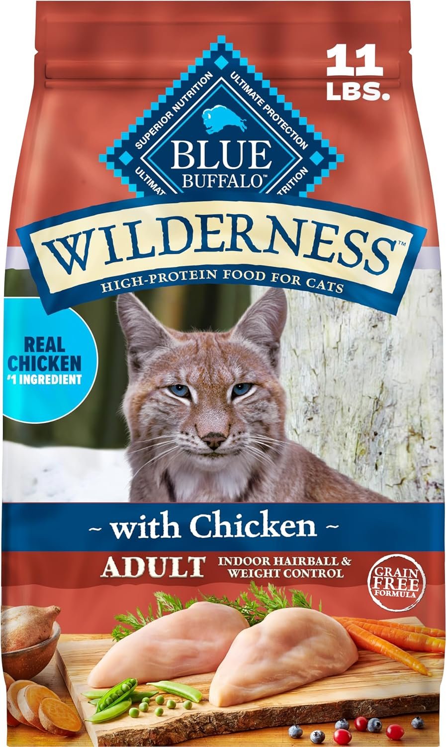 Blue Buffalo Wilderness Indoor Hairball & Weight Control Dry Cat Food, 11lb | High Protein, Real Chicken #1 Ingredient, Supports a Healthy Weight in Adult Cats, Promotes Healthy Digestion