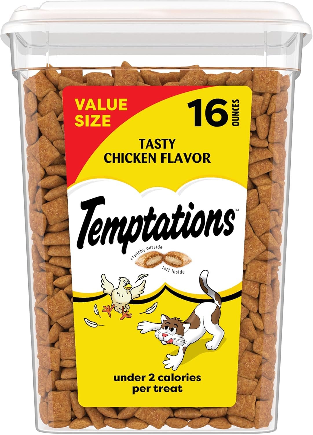 Temptations Classic Crunchy and Soft Cat Treats, Tasty Chicken, 16 oz | Under 2 calories per treat, crunchy outside & soft inside, resealable tub, 100% complete & balanced for adult cats