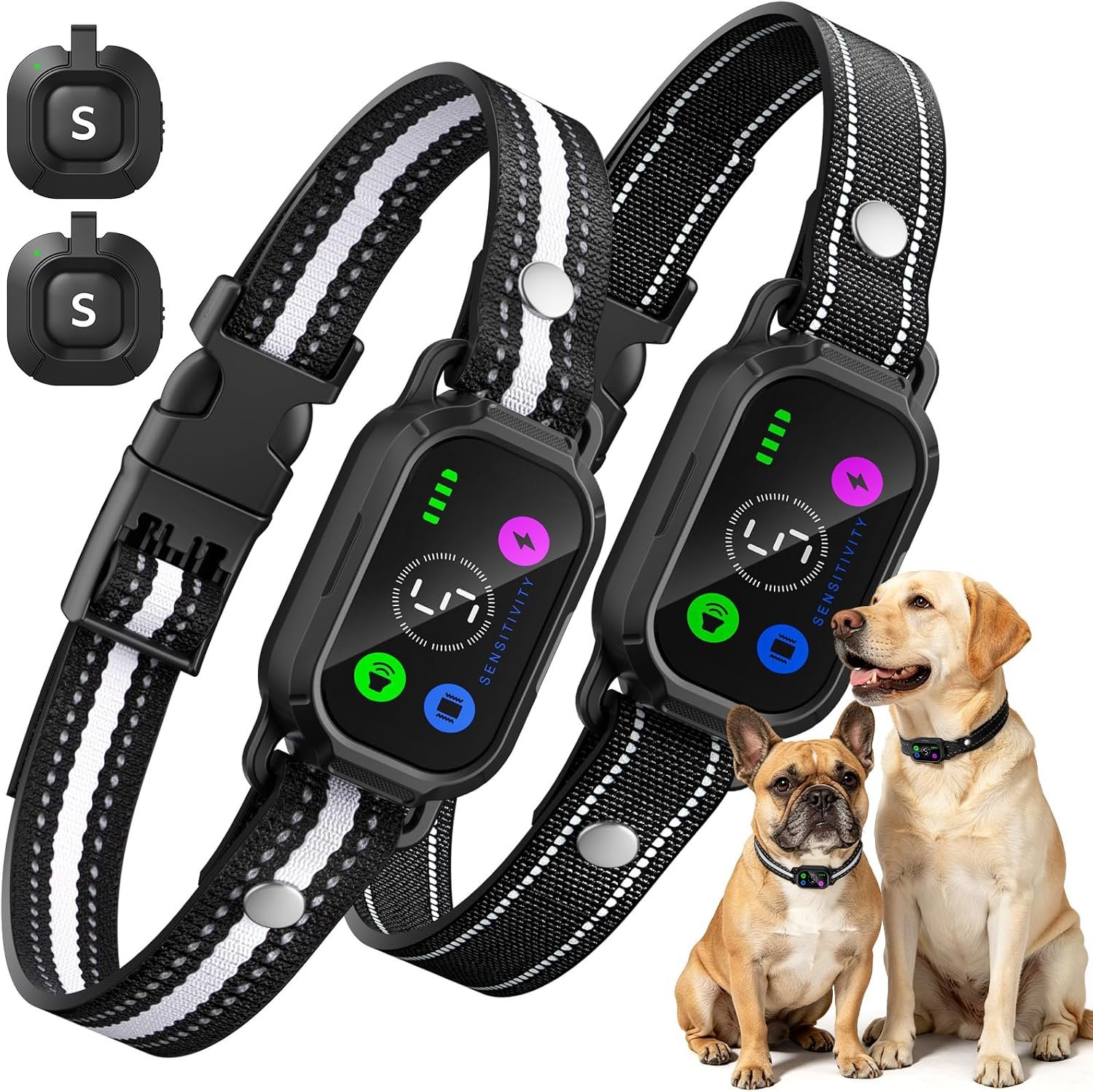 Bark Collar with Remote Tag 2 Pack, Automatic & Manual Dog Bark Collar, Humane Progressive Training System with Shock Vibration Beep Mode, 5 Sensitivity for Small Medium Large Dog, Matte Black