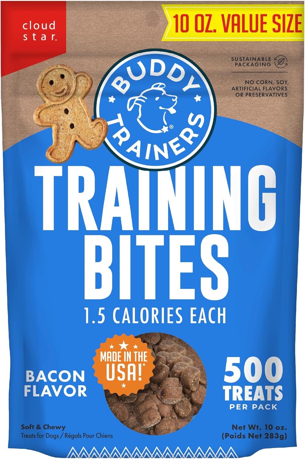 Buddy Biscuits Trainers Training Bites Soft & Chewy Dog Treats, Bacon, 10 oz. Pouch