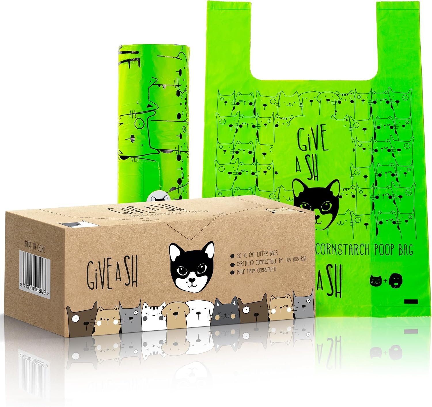 Certified Home Compostable Cat Litter Bags for Poop, XL 30 Count | NF T51-800, ASTM D6400 and EN 13432 certified, cornstarch based, for scooping and litter tray cleanup, 10% to charity