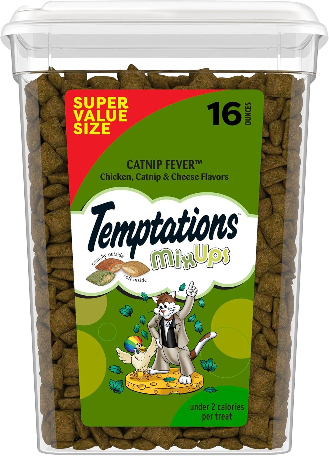 Temptations MixUps Crunchy and Soft Cat Treats, Catnip Fever, 16 oz | Under 2 calories per treat, no artificial flavors, 100% complete & balanced for adult cats, resealable stay-fresh tub