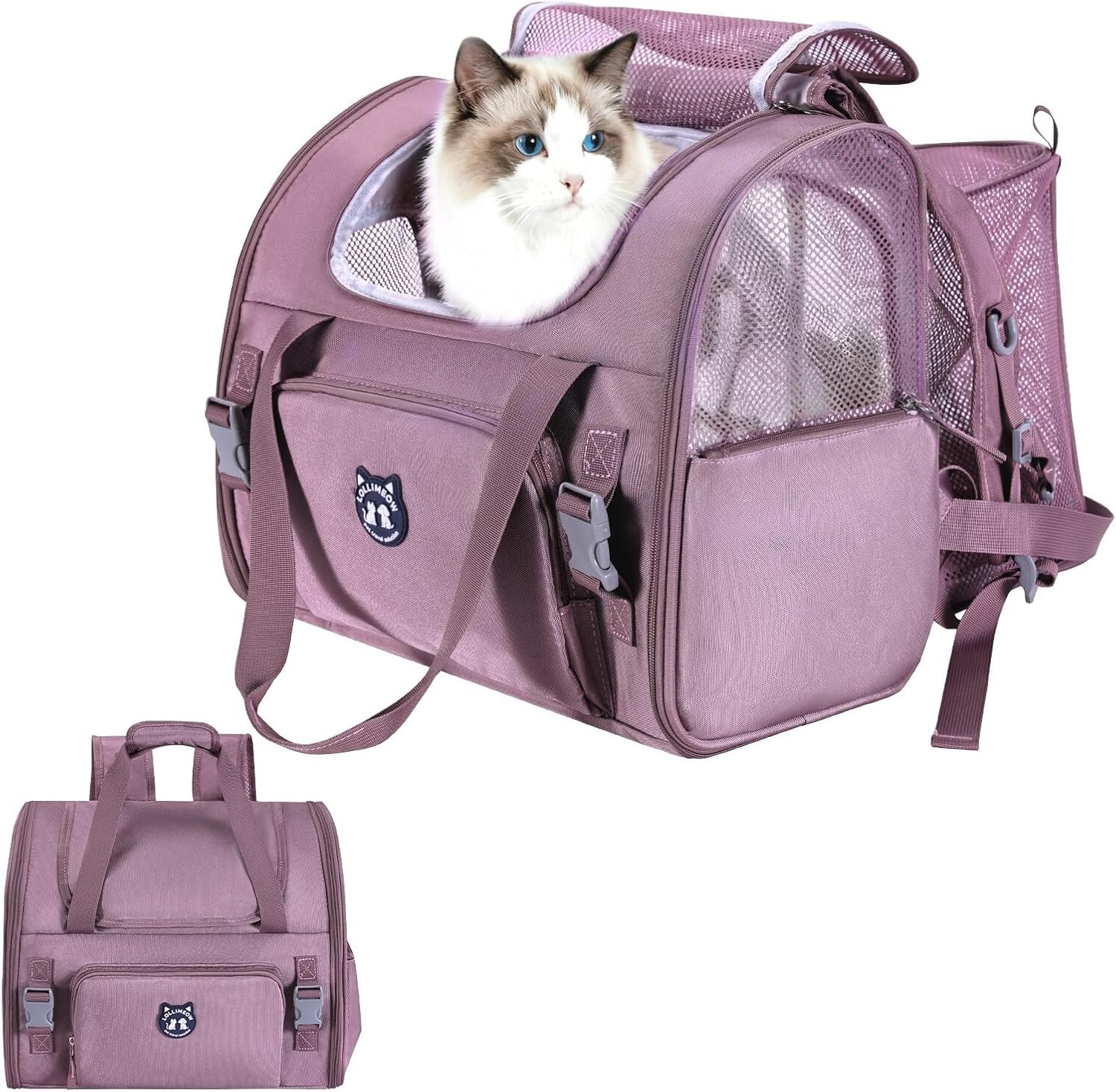 Expandable Cat Carrier Backpack for Large Cats – Airline Approved Pet Carrier Backpack for Small Dogs, Hiking & Travel, Waterproof with Breathable Mesh, 14lbs Capacity (Plum, Standard)