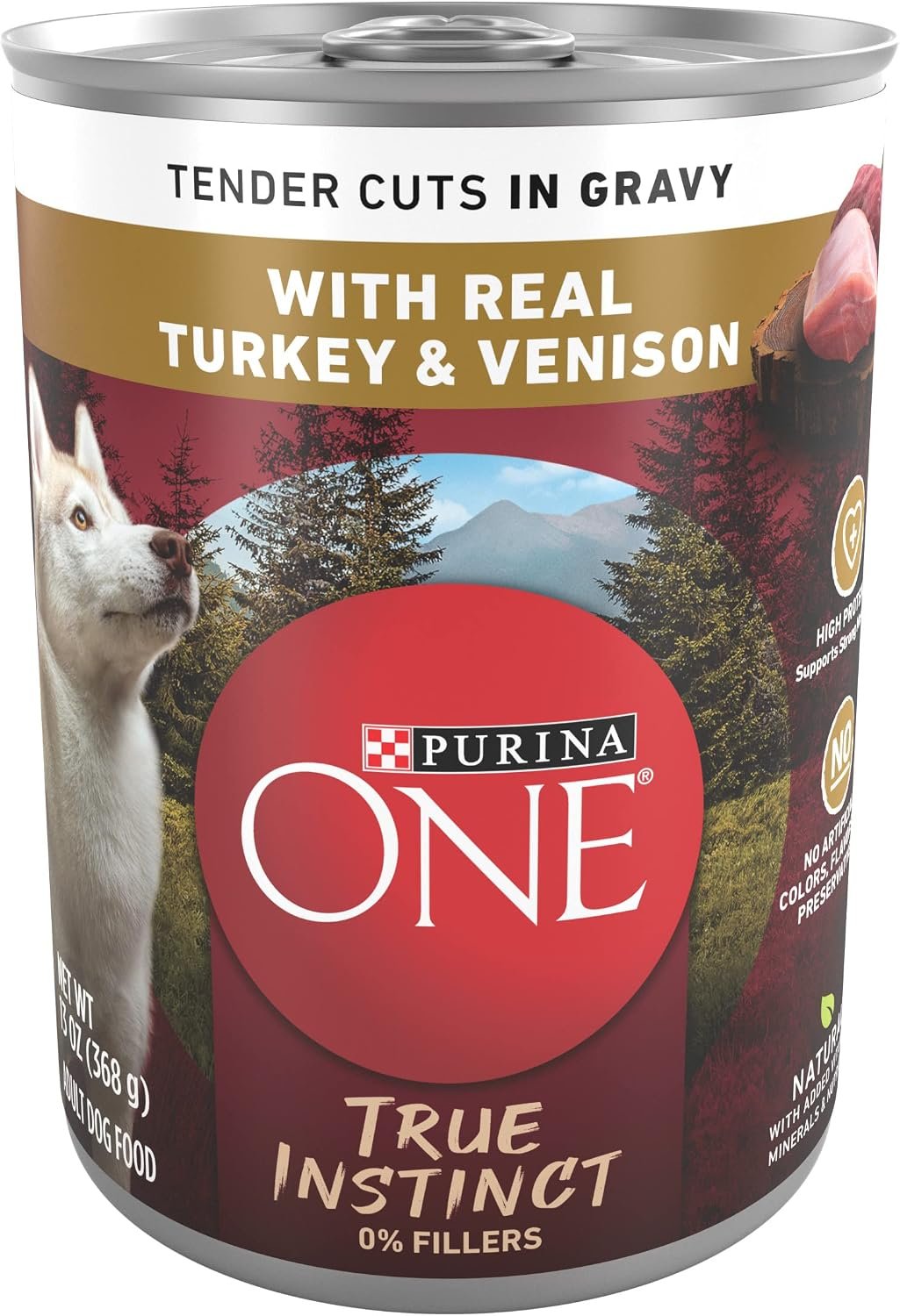 Purina ONE High Protein Wet Dog Food True Instinct Tender Cuts in Dog Food Gravy With Real Turkey and Venison – (Pack of 12) 13 oz. Cans