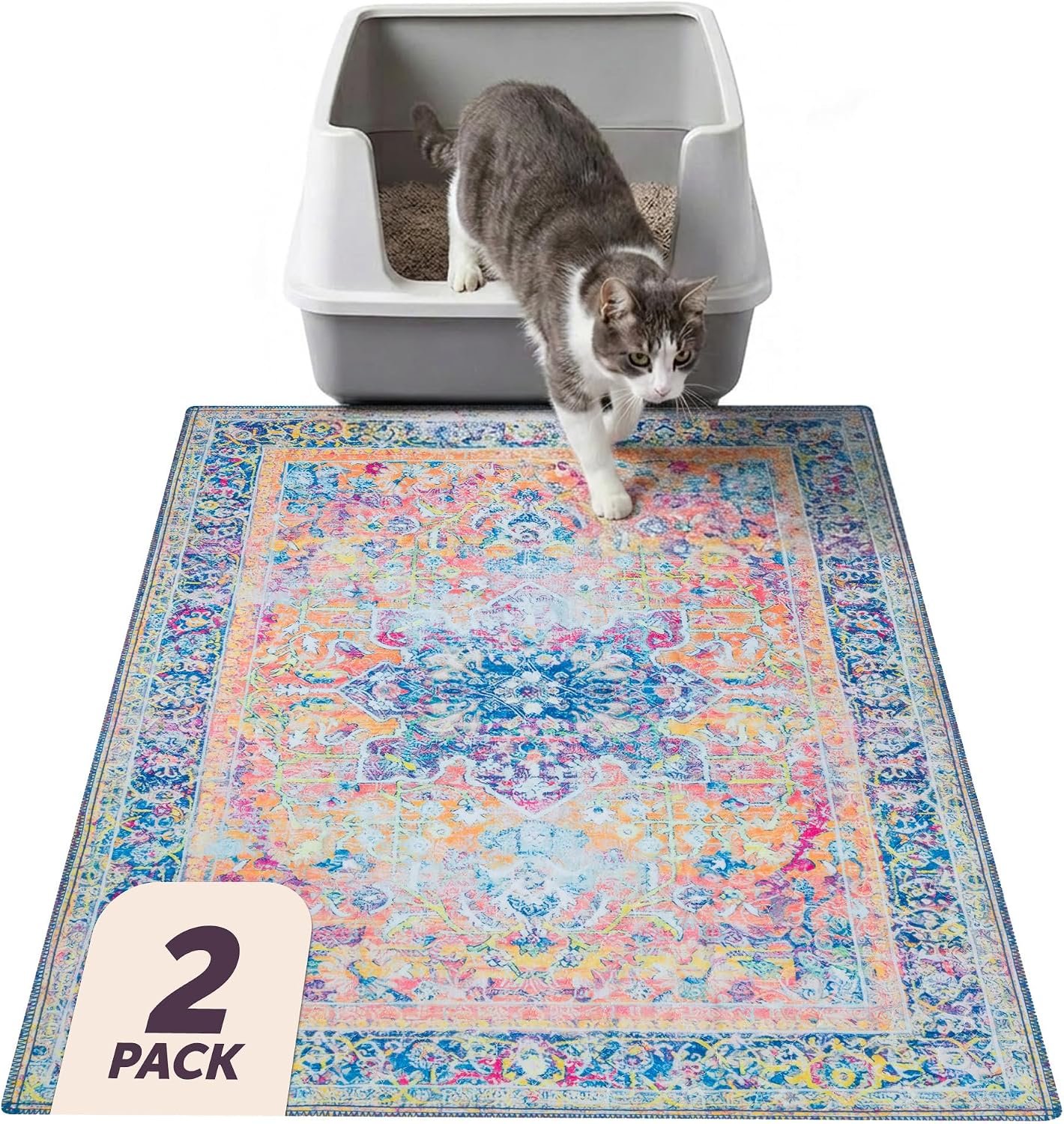 Lovewag Cat Litter Mat, Litter Box Mat, Marmalade Sunshine, 36×48, 2 Pack | Washable litter mat cover, kitty litter mat & cat mat for litter box, litter trapping mat, prevents tracking, multi-cat