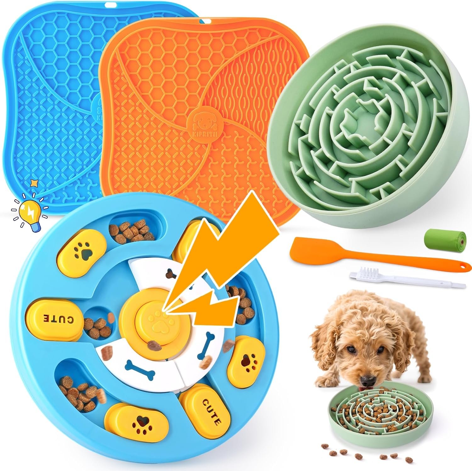 KIPRITII Dog Enrichment Toys with Lick Mat, Puzzle Toy & Slow Feeder | For Small & Medium Dogs,Healthy Eating Habits,Mental Stimulation,Keeps Dogs Engaged