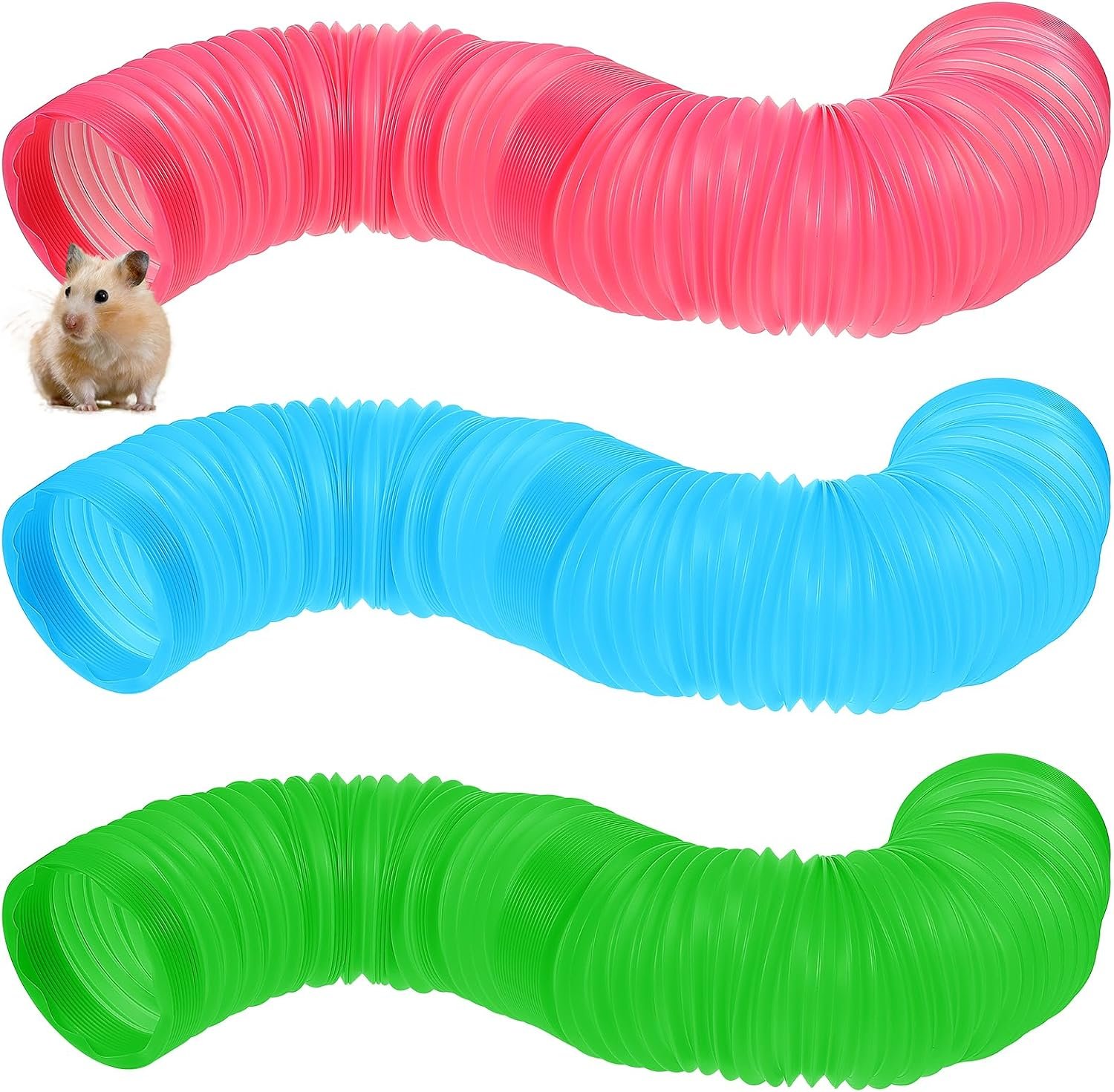 3 Packs Pet Fun Tunnels, Small Animal Tunnel, Foldable Plastic Hamster Tunnel, Tube Pets Hideaway, Pet Mouse Training Hideout Tunnels for Guinea Pigs, Chinchillas, Rats, Ferrets, Dwarf Rabbits