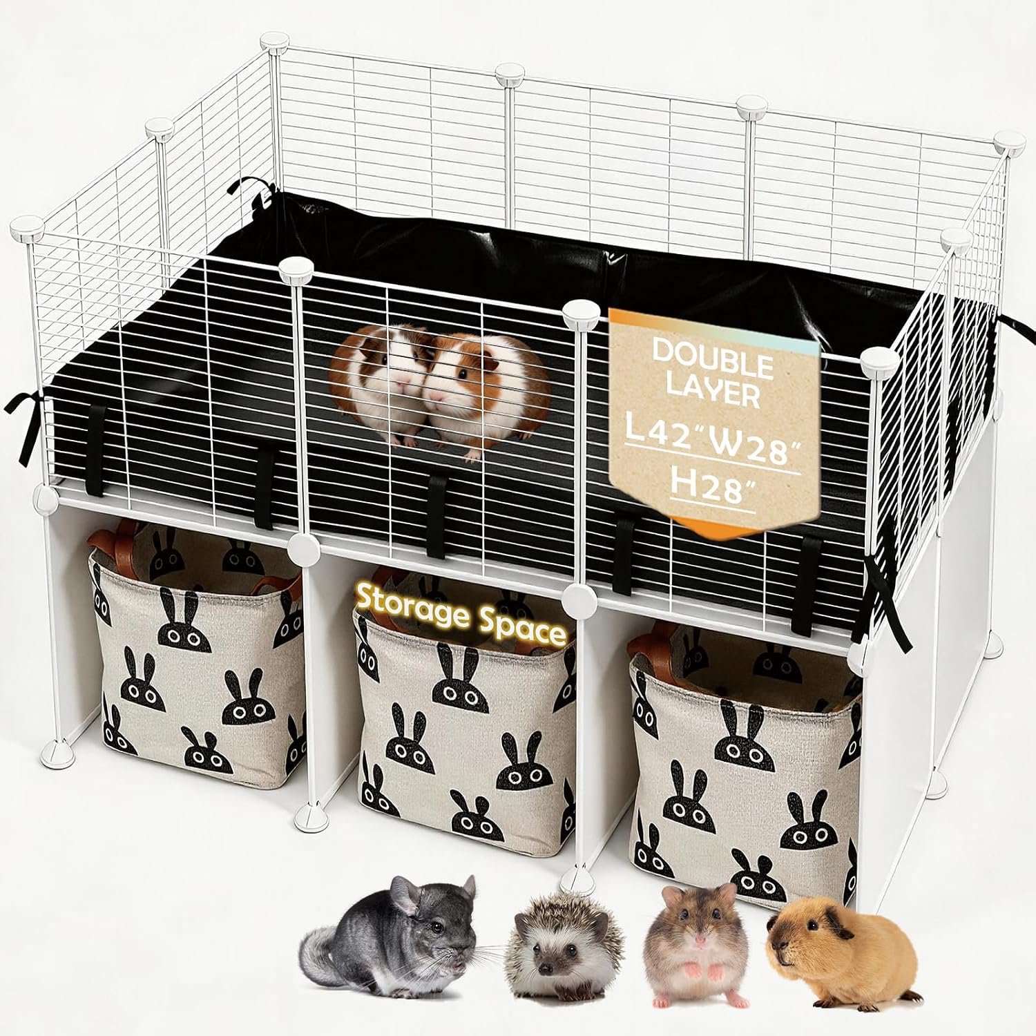 MEEXPAWS Guinea Pig Cages Small Animal Playpen Large 42″ L x 28″ W x 28″ H | with Waterproof PVC Liner & Storage Space,C&C Cage for Guinea Pigs, Hedgehog, Hamsters, Indoor Enclosure Wire Yard Playpen