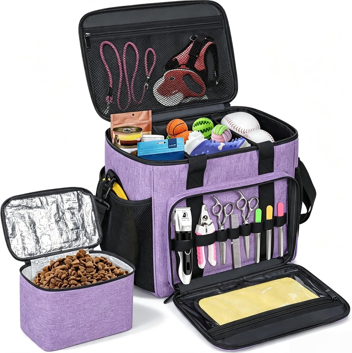 GMAK Large Pet Grooming Bag, Dog Grooming Organizer Case Professional Animal Travel Tote Bag with Zipper for Dog Cat Supplies Groomers Tools Kit and Accessories, Purple (2 Bag Only)