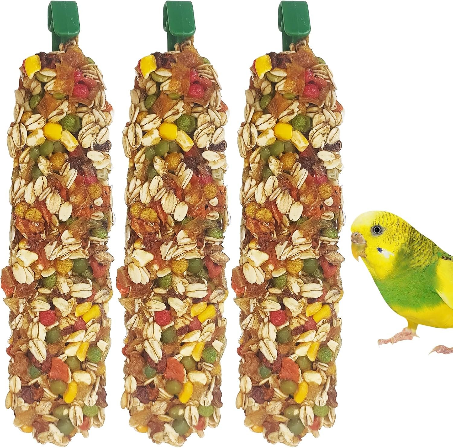 Parakeet Treats Sticks 3 PCS Bird Cereal Treat Natural Parrot Chewing Toys for Cockatiel Conure Lovebird Budgie Canary Finch(6.7inches,2.46ounce)
