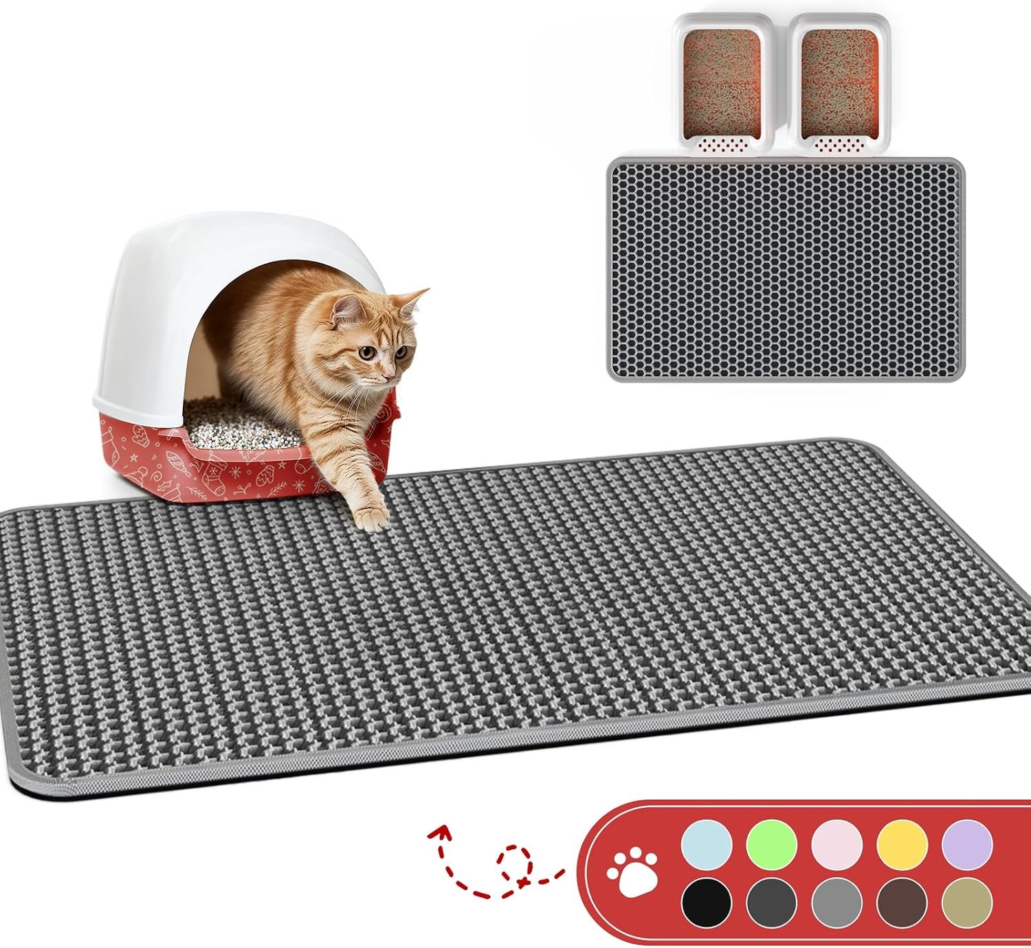 Powools Cat Litter Mat, 30 x 24 in, Waterproof, Non-Slip, Grey | Litter Trapping Mat, Easy to Clean, Litter Box Mat, Urine-Proof, Cat Toilet Training Systems Accessories, Indoor Cats