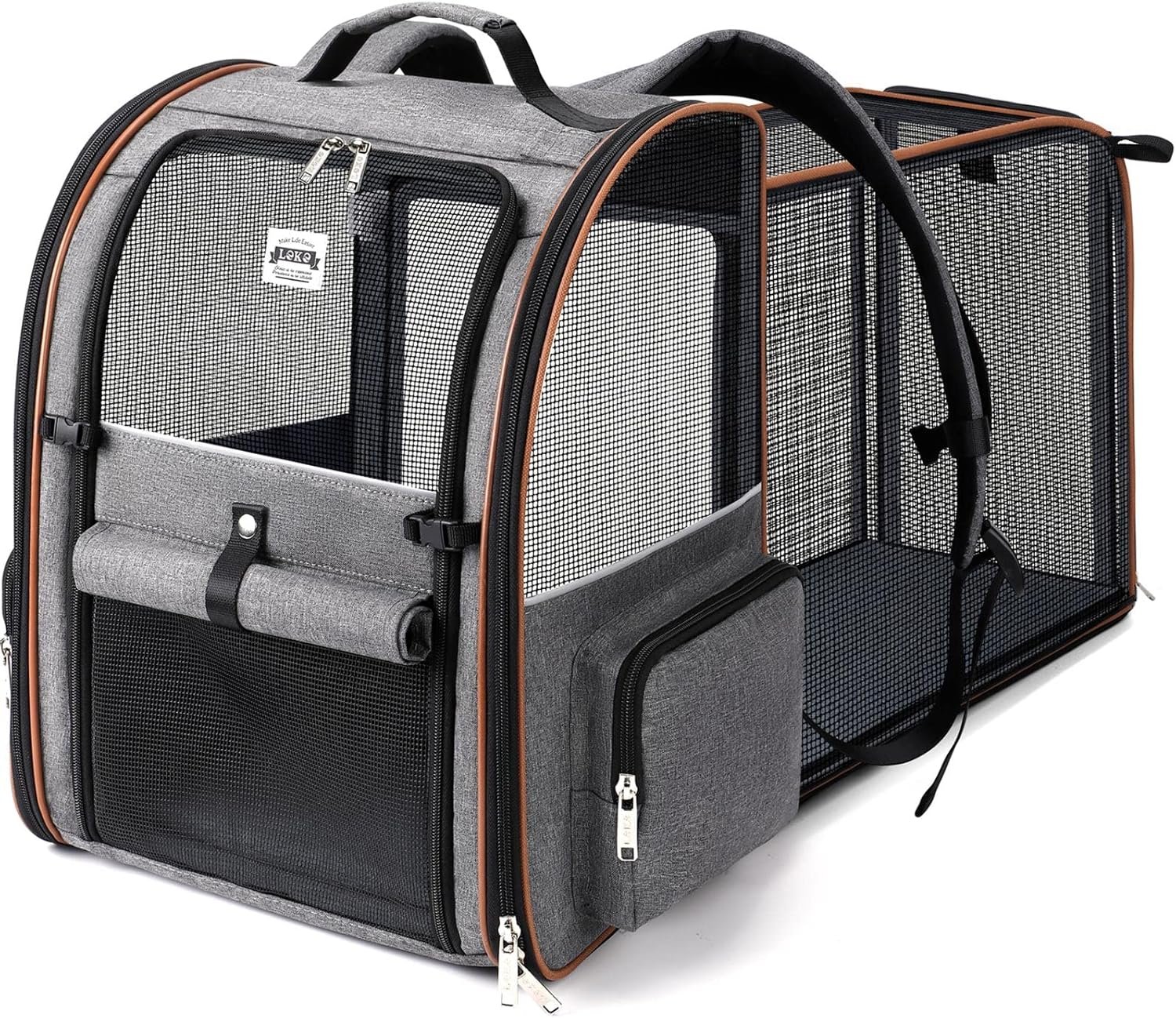 Cat Carrier Backpack, Expandable Pet Carrier with Sun Shade & Full Front Opening, Breathable Mesh Backpack for Small Dogs & Medium Cats Up to 18 Lbs, Foldable for Hiking, Camping (Grey)