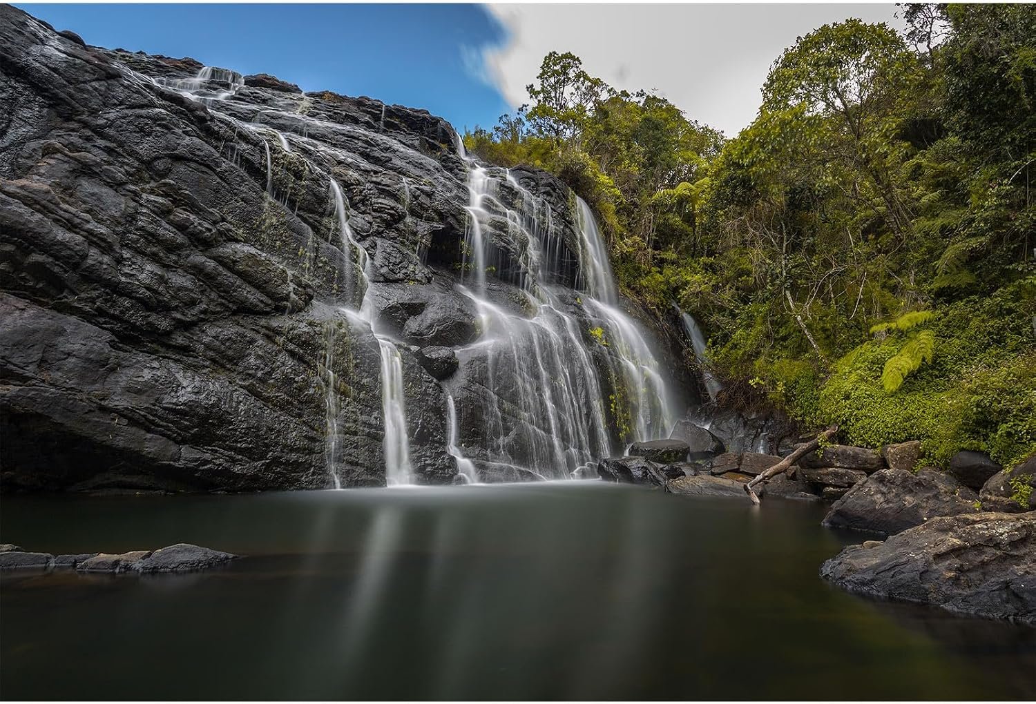 Waterfall Aquarium Background Jungle Rainforest Natural Landscape Fish Tank Background Tranquil Lake Blue Sky Terrarium Background Splendid Falls Scenery Aquarium Tank Wallpaper Poster 24x12in