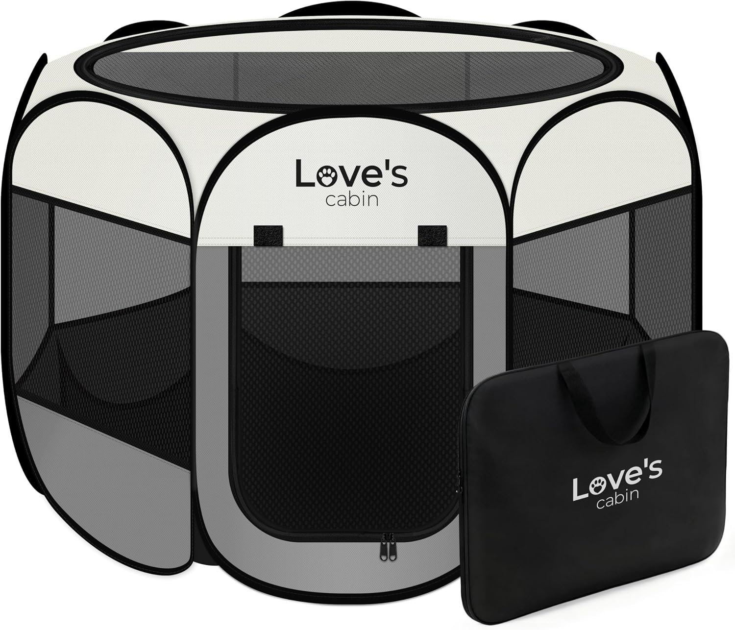 Love’s cabin Pet Puppy Dog Playpen, Small Dog Tent Crates Cage Indoor/Outdoor, Portable Playpen for Cat, Foldable Pop Up Dog Kennel Playpen with Carring Case, Removable Zipper Top, Grey