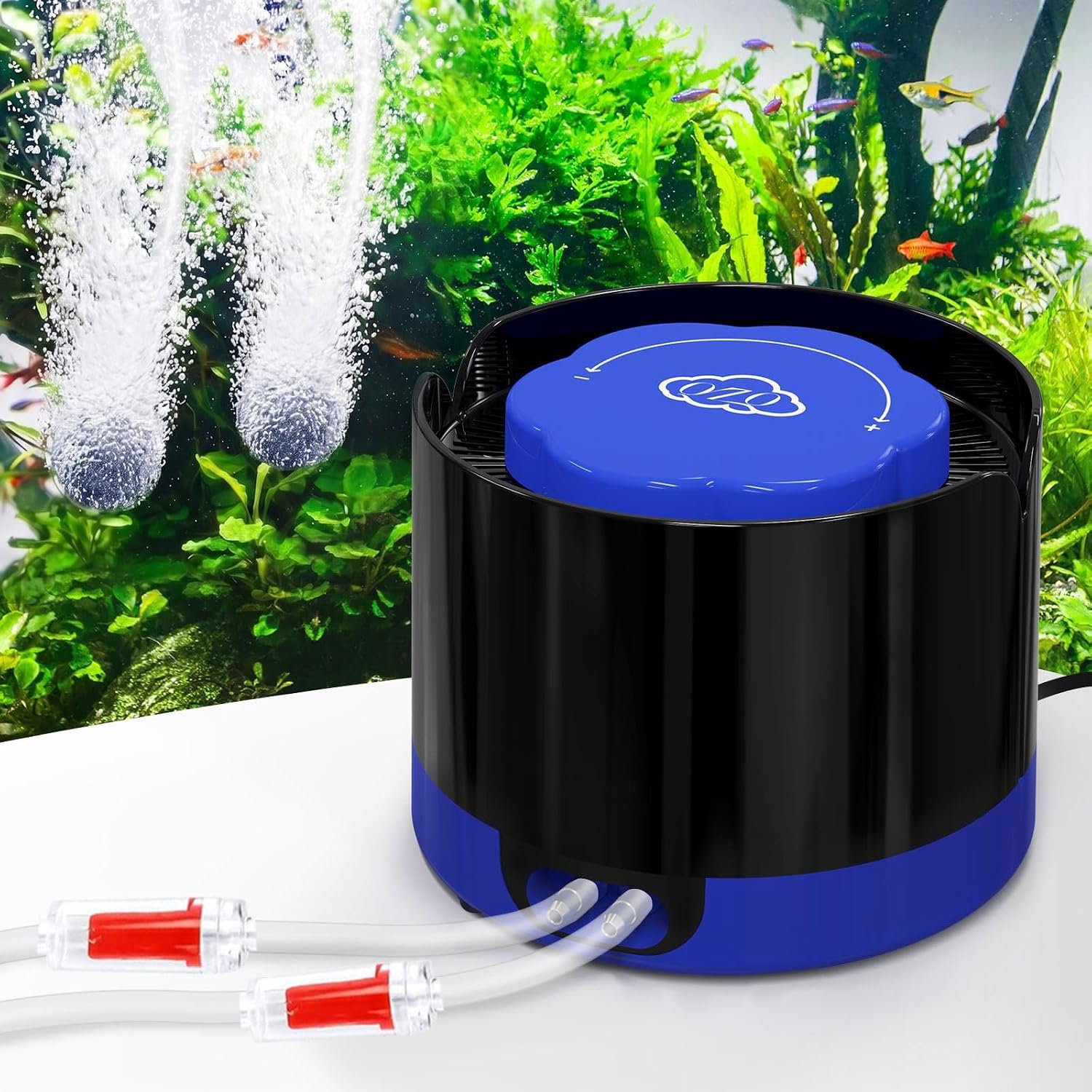 QZQ Aquarium Air Pump, Quiet Fish Tank Air Pump with Dual Outlets, 3W/5W Powerful Adjustable Oxygen Pump with Accessories, Aquarium Bubbler Aerator for Fish Tank Up to 80 Gallon (3W)