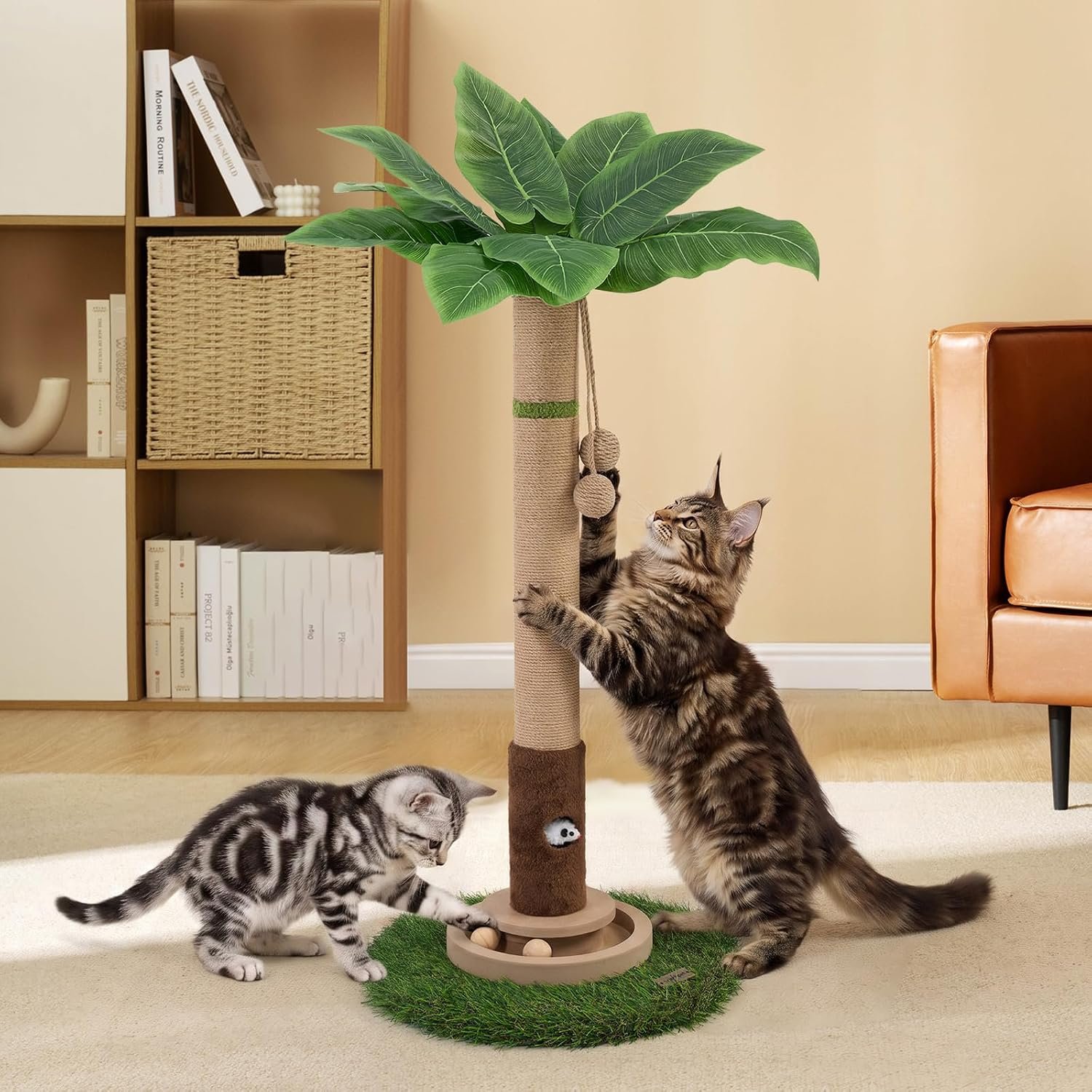 Tall Cat Scratching Post,Cat Toys,Cat Scratcher Tree for Large Cat | Heavy Duty,Protect Sofa,Modern Boho,Cat Ball Track,Cat Tree,For Indoor Cats