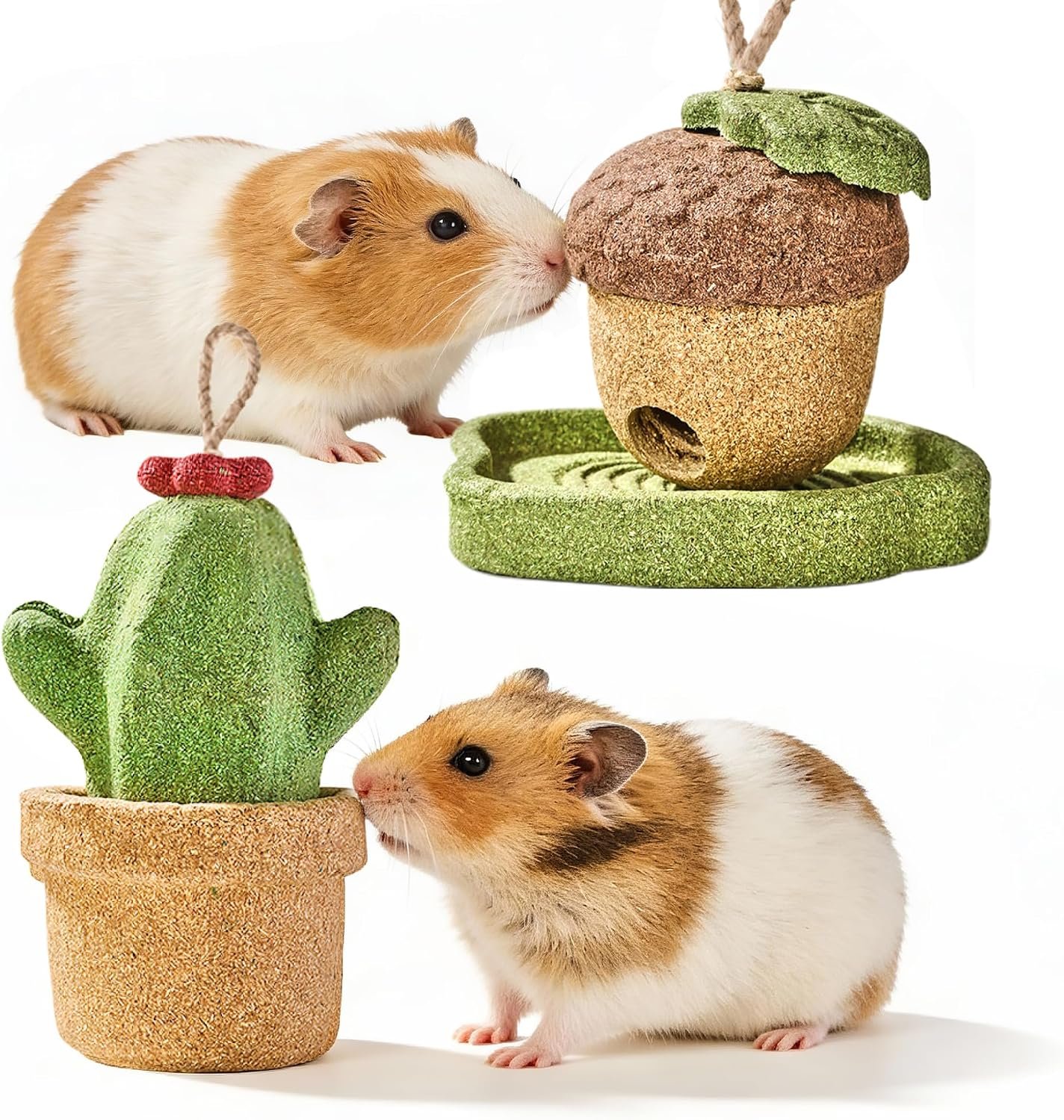 2 Pack Guinea Pig Chew Toys, Prevent Teeth Overgrowth, Rabbit Chew Toys, Natural Treats for Rabbit/Hamster Toys, Natural Timothy Grass & Vegetables, Small Animal Toys for Habitat Decoration