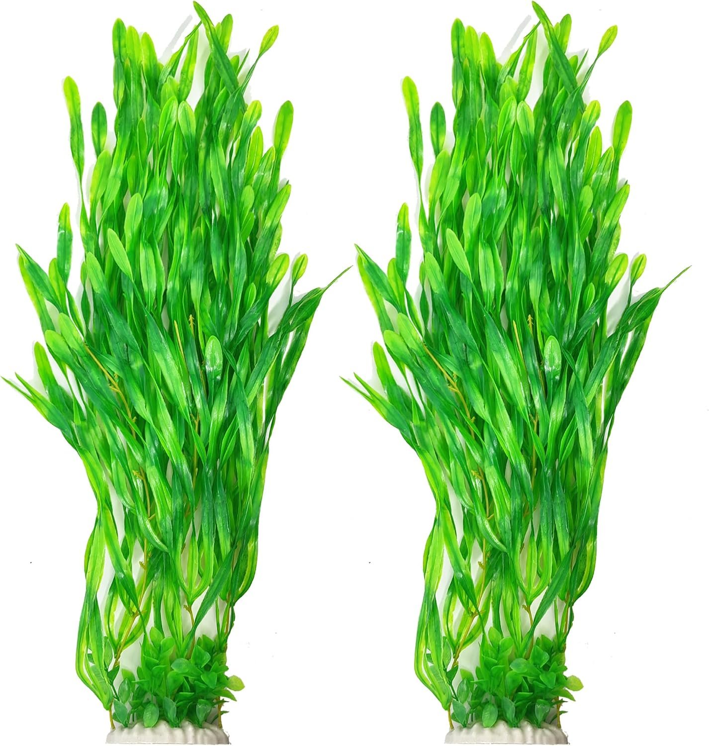25.98 Inch Tall Aquarium Plants – 2 Pcs Fish Tank Plants Plastic, Large Lifelike Artificial Fish Tank Decorations, Durable & Safe for Freshwater/Saltwater Aquariums (Green (Style B))
