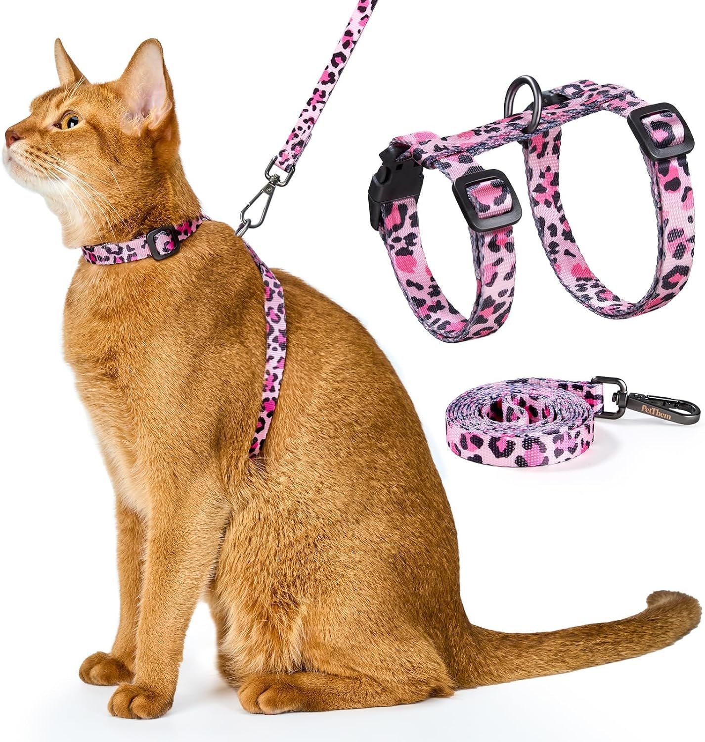 Adjustable Cat Harness and Leash Set Escape Proof (Pink) | Comfortable Soft Lightweight, Use Safe & Easy, Walking Travel Kitten Harness for Small Medium Large Cats