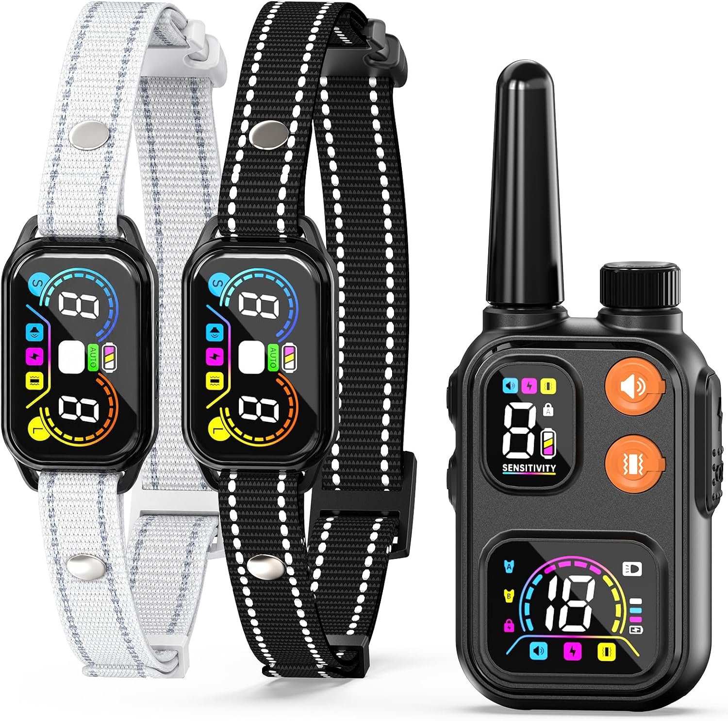 2-in-1 Bark Shock Collar 2 Pack, Color Screen Remote for 2 Dogs, Beep/Vibration/Shock 3 Modes, 8 Sensitivity Levels, IP67 Waterproof, Portable Training Collar for 5-120lbs Dogs