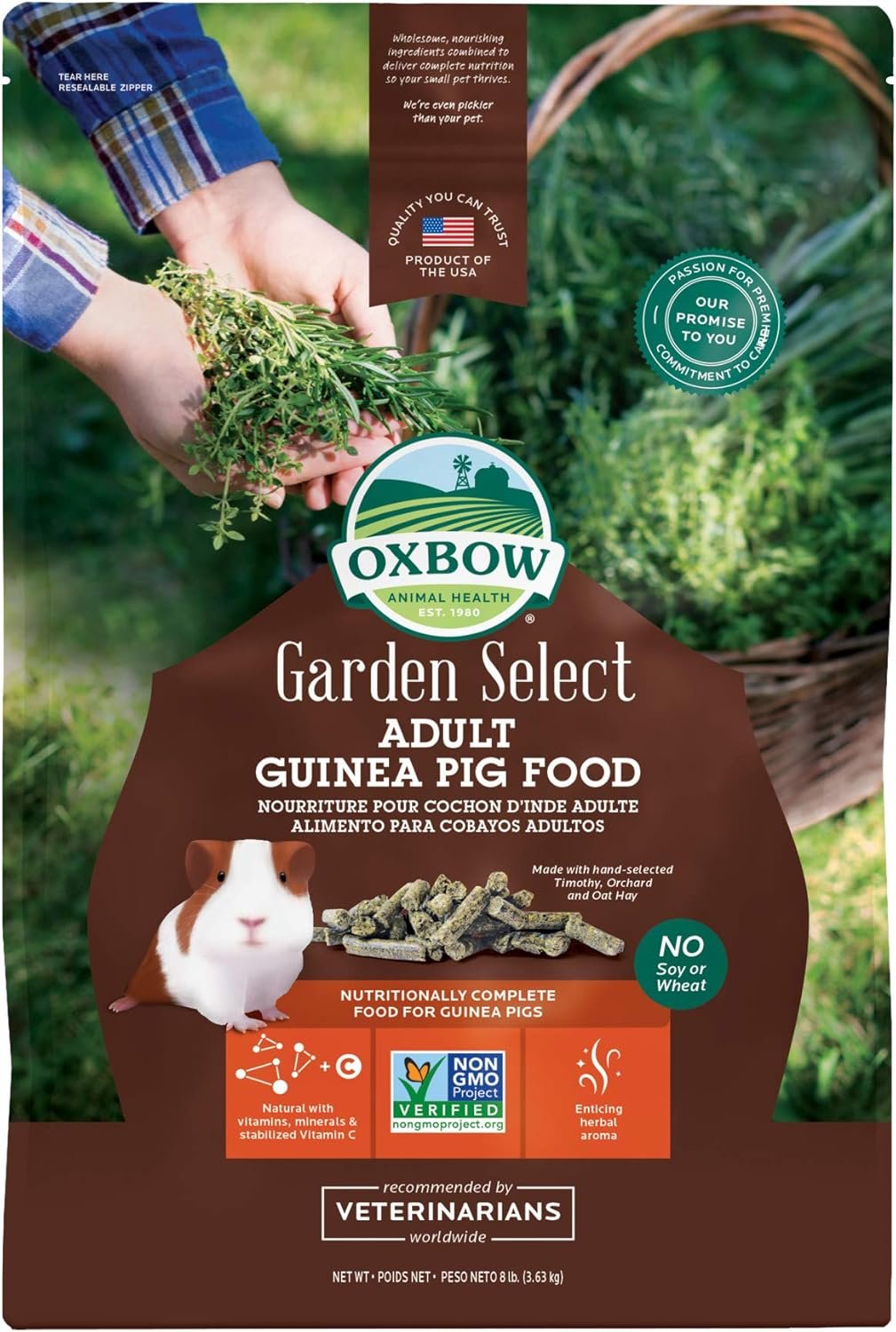 Oxbow Garden Select Adult Guinea Pig Food, Pellets with Vitamin C, 8 lb | Non-GMO, Adult Guinea Pig Pellets, With Timothy, Orchard And Oat Hay, Vitamins And Minerals, High Fiber, Made in USA