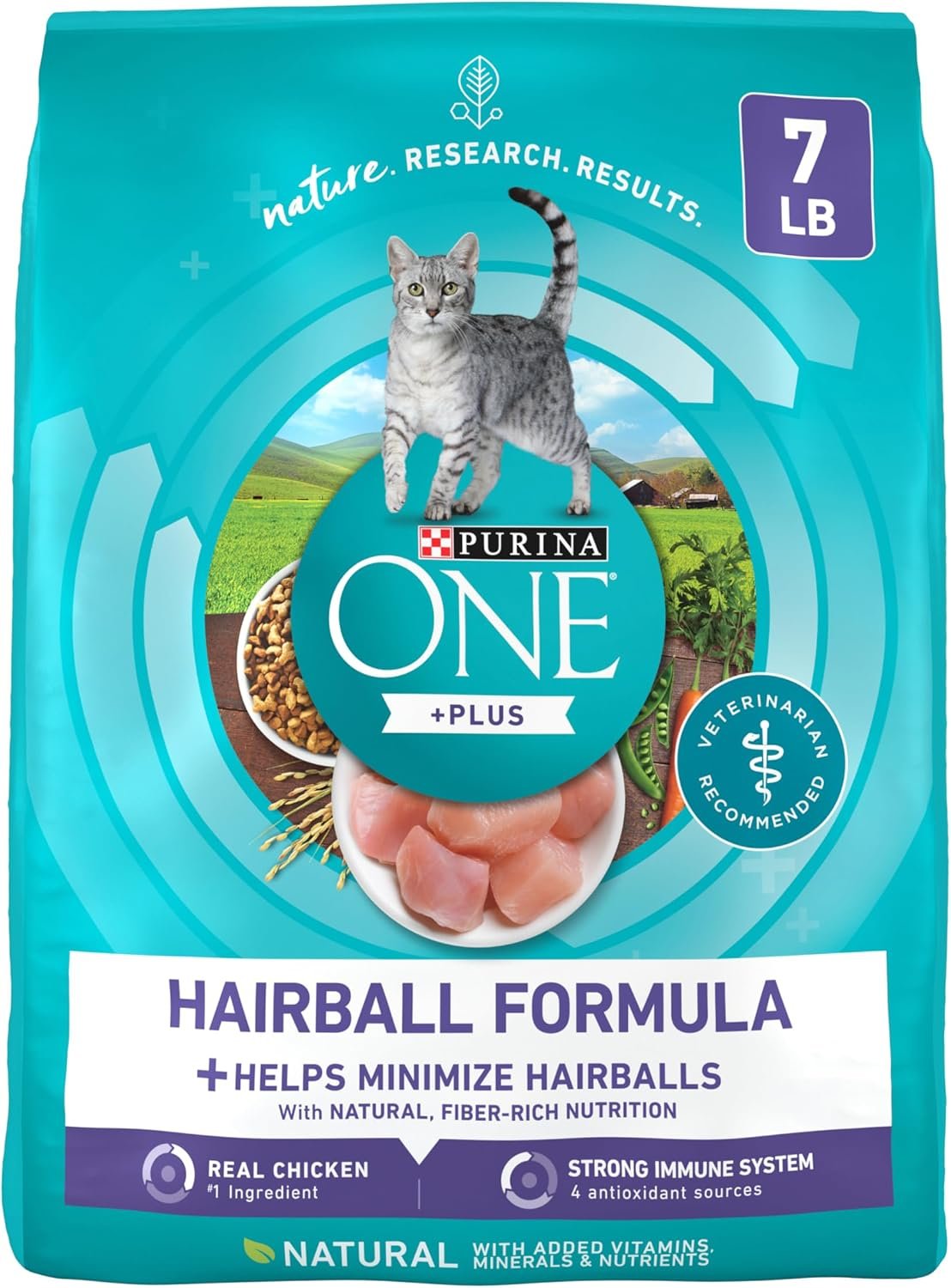 Purina ONE Natural Cat Food for Hairball Control, +PLUS Hairball Formula – 7 lb. Bag