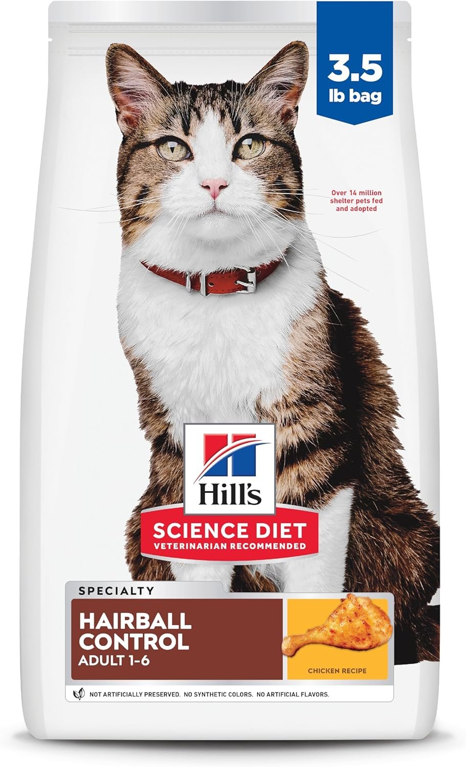 Hill’s Science Diet Adult 1-6 Hairball Control Dry Cat Food | #1 Veterinarian Recommended, Chicken Recipe, 3.5 lb. Bag