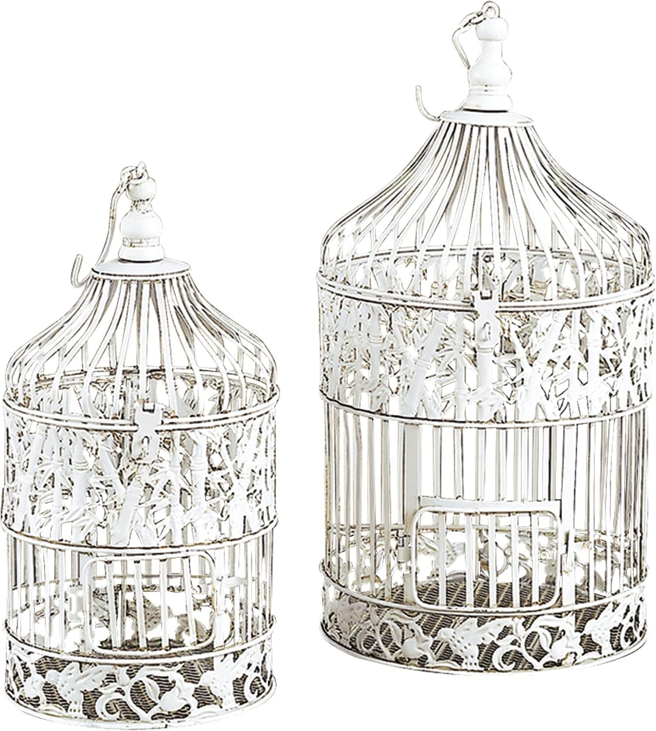 Deco 79 Metal Birdcage Indoor Outdoor Hinged Top with Latch Lock Closure and Hanging Hook, Set of 2 15″, 18″H, White