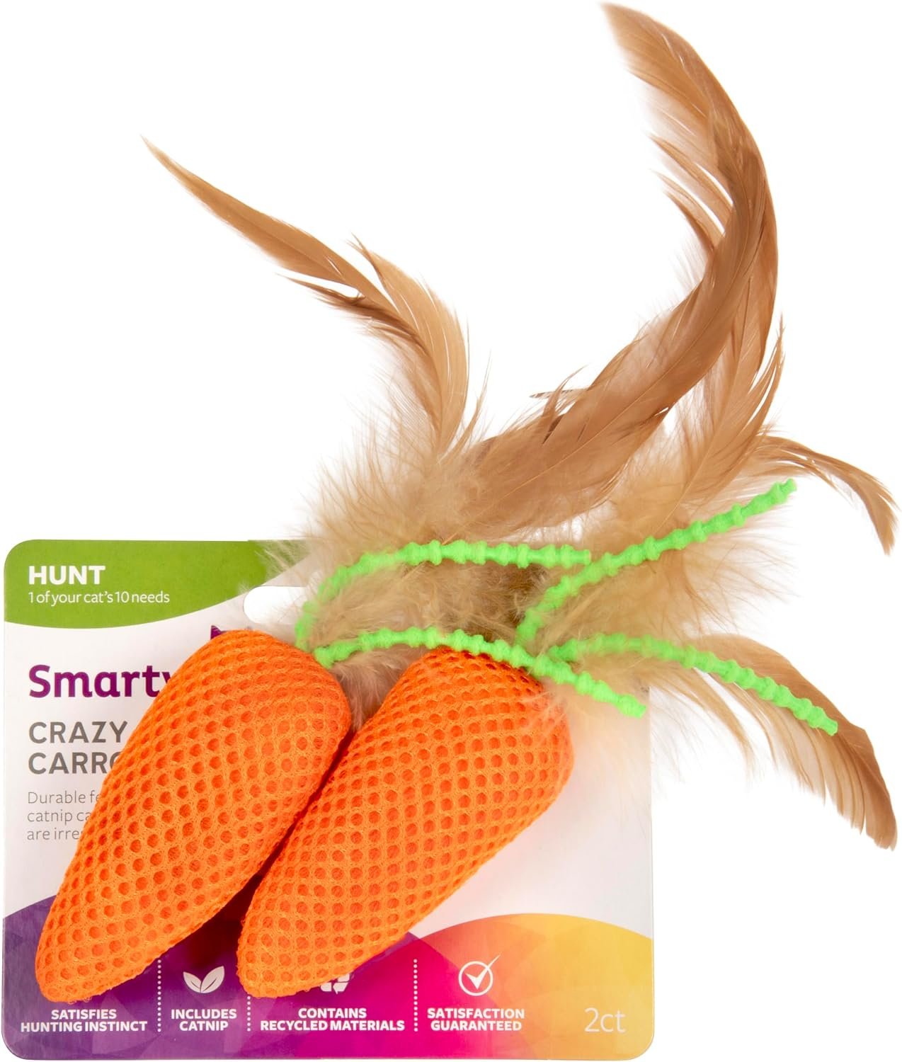 SmartyKat Crazy Carrots Durable Plush Catnip Cat Toys, Set of 2