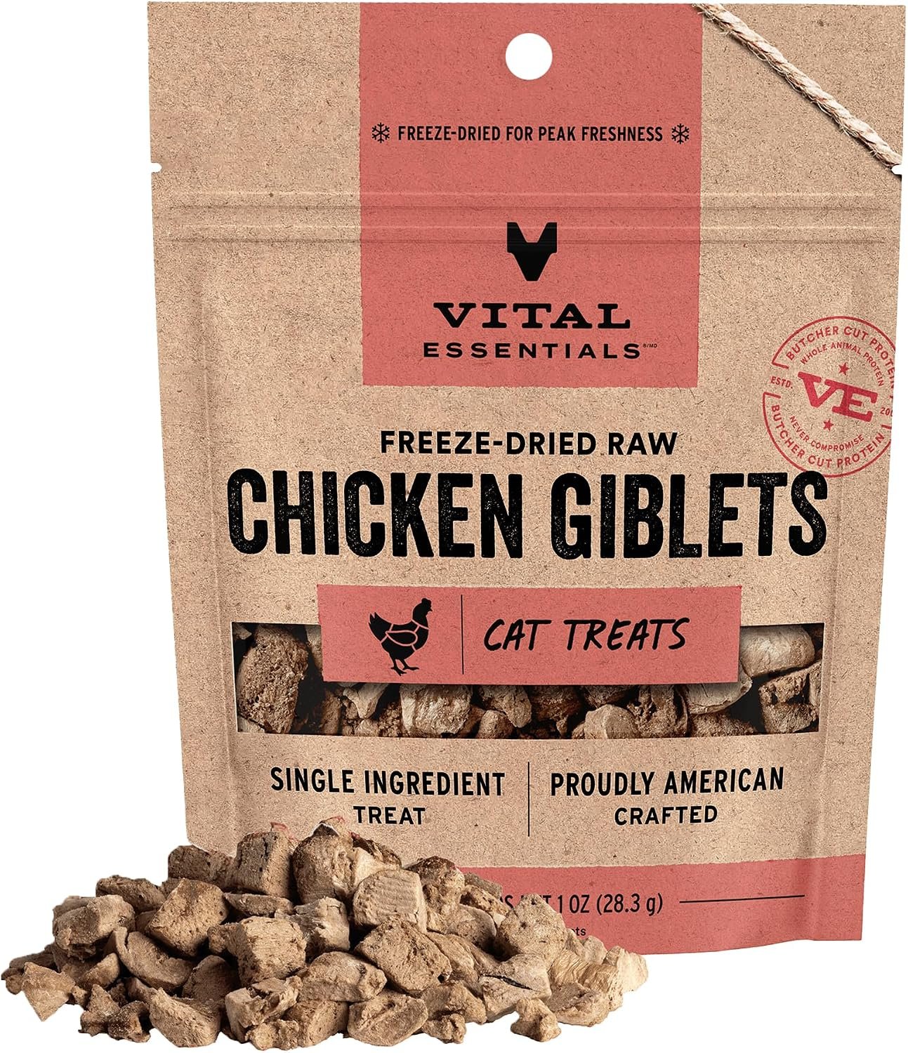 Vital Essentials Freeze Dried Cat Treats, Turkey Giblets, 1 oz Bag | Single Ingredient, Premium Quality, Grain Free, USA Made with U.S. & Globally Sourced Ingredients