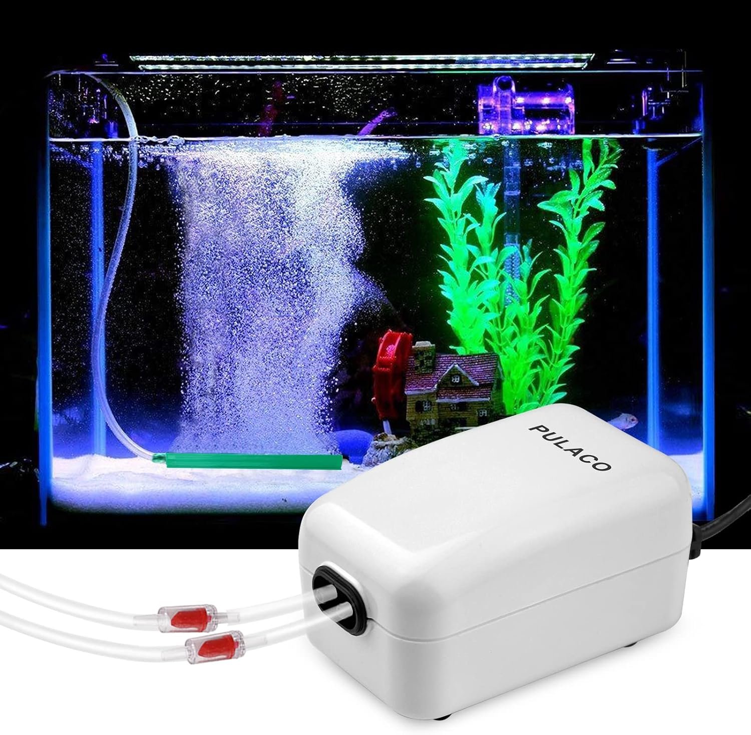 Dual Outlet Aquarium Air Pump, Quiet Oxygen Pump with Accessories for 10 to 100 Gallon