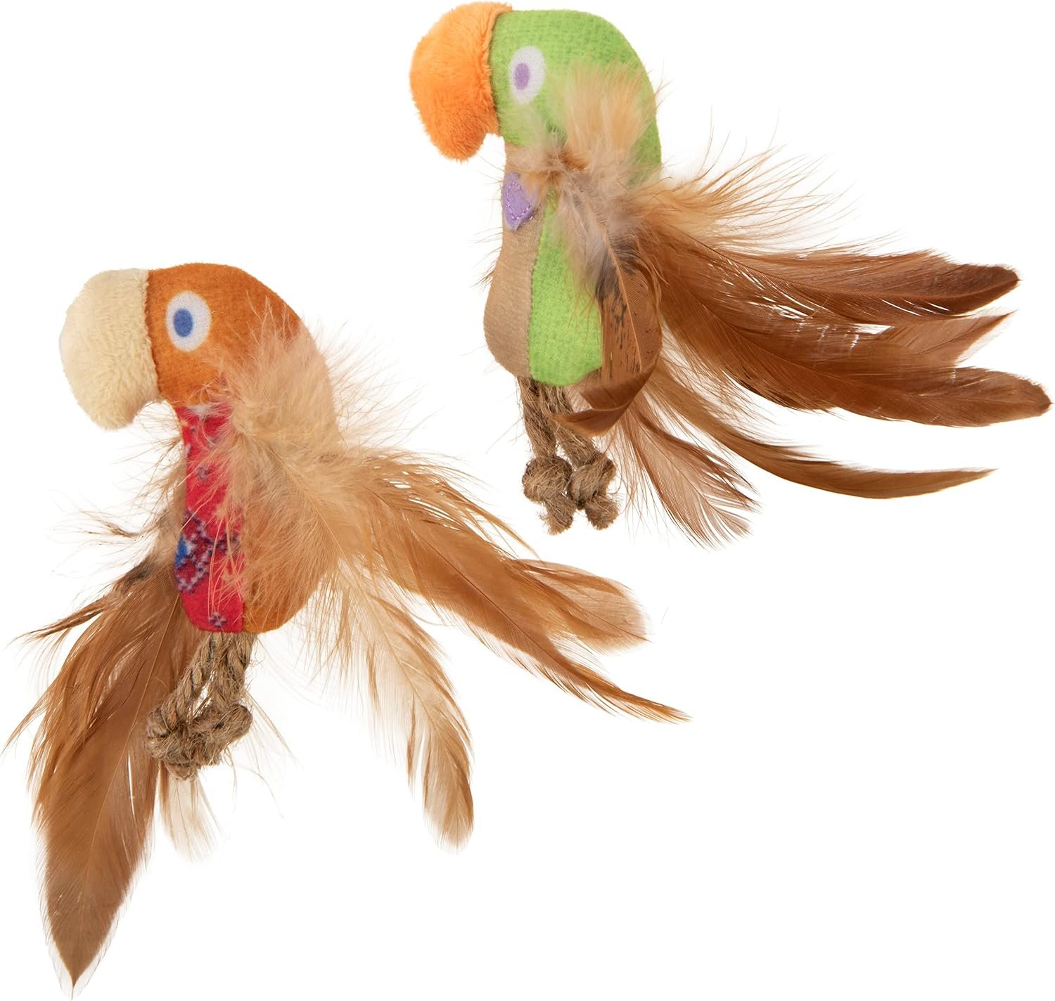 Instincts by SmartyKat 2-Pack HappyNip Love Mates Feather Birds Plush Cat Toys, Contains Catnip & Silvervine – Orange/Green, 2-Pack