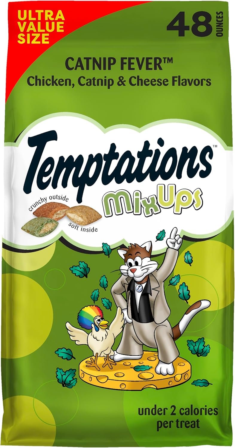 Temptations MixUps Crunchy and Soft Cat Treats, Catnip Fever, 48 oz | Under 2 calories per treat, no artificial flavors, 100% complete & balanced for adult cats, resealable stay-fresh pouch