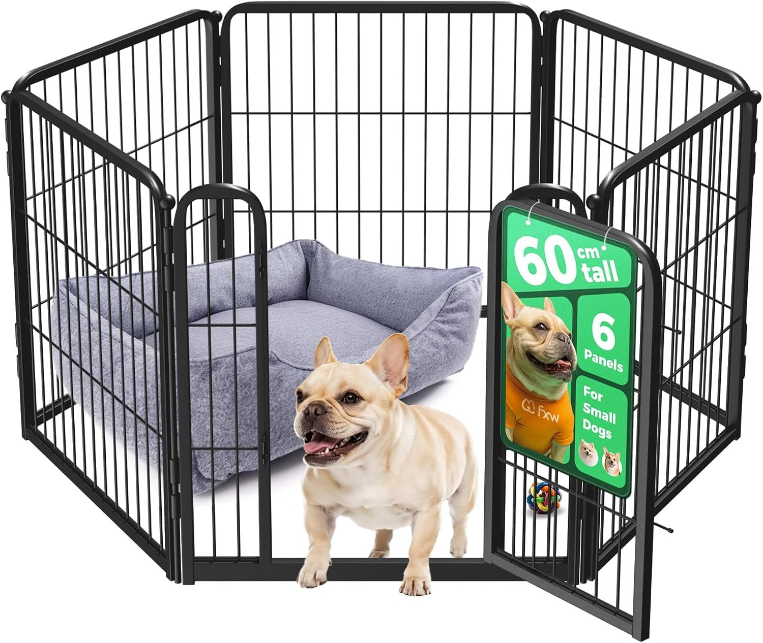 FXW Homeplus Indoor Dog Playpen, 24″ H, 6 Panels, for Puppies & Small Dogs | Stress-free play, Heavy-duty, Semi-open design, Easy setup, Threshold-free gate, Expandable, Patented