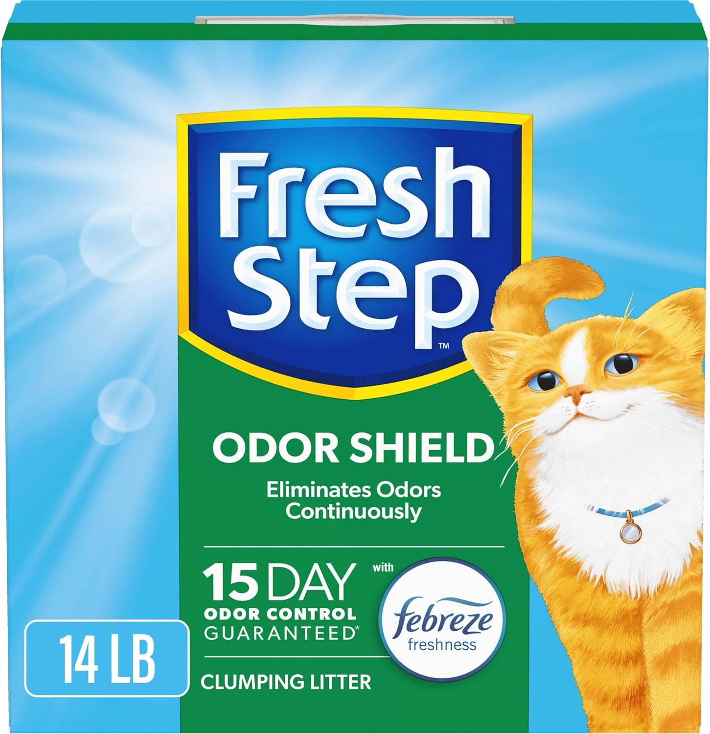 Fresh Step Odor Shield Multi Cat Clumping Cat Litter With Febreze Freshness, Low Dust, Odor Control with Ammonia Block Tech, Compatible in Automatic Litter Boxes, 14 lb. Box