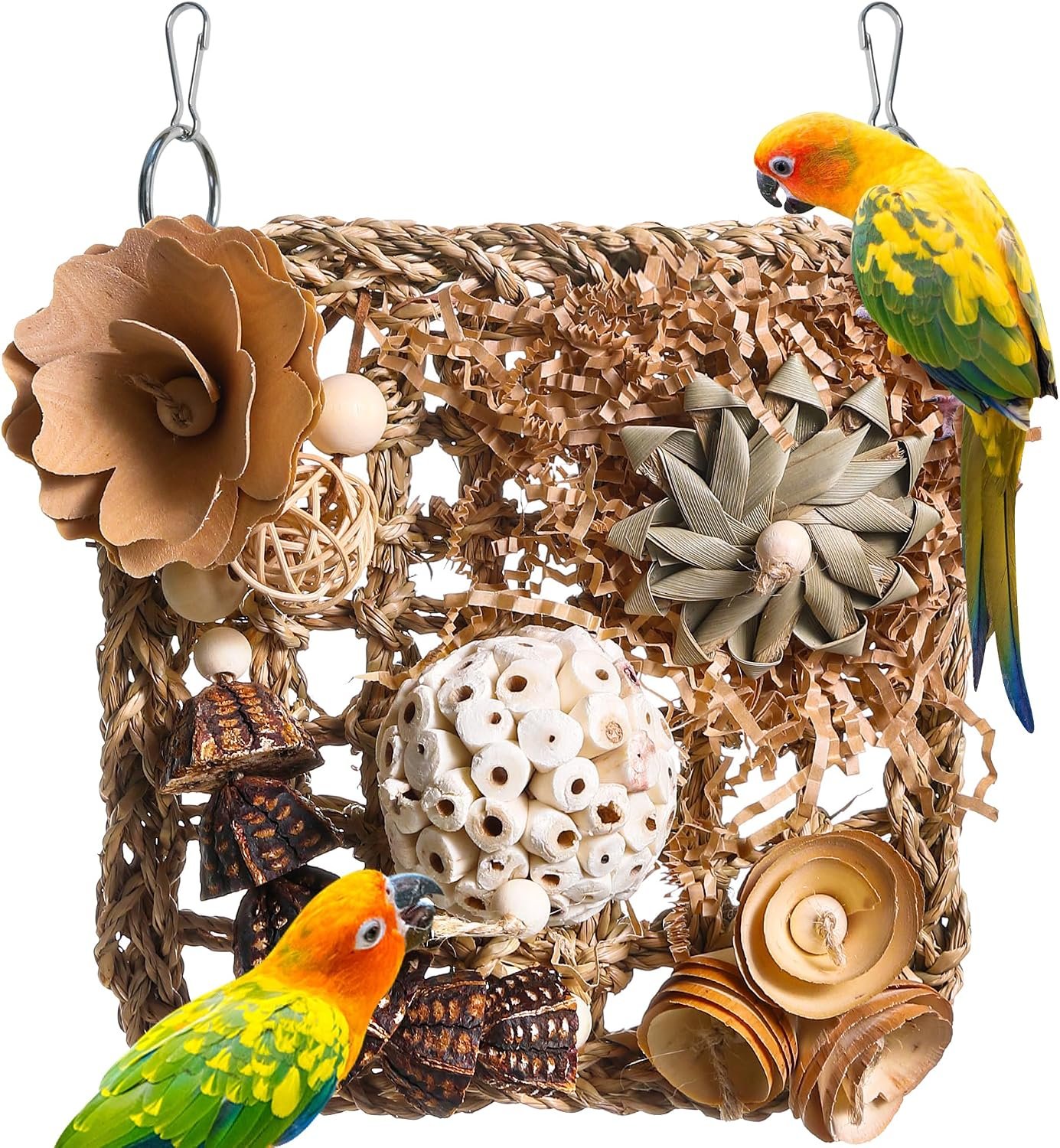 Bird Foraging Toys Natural Bird Toys Conure Toys Parrot Shredding Hanging Toys for Small to Medium Birds Parakeet Cockatiel Conure Lovebird Budgie