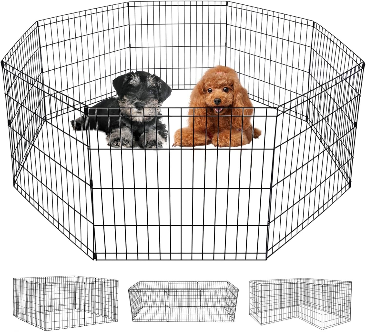 FDW | Dog Playpen | 24″, 8 Panels | Heavy Duty Metal Pet Exercise Pen | Indoor/Outdoor Fence Panels | Rust-Resistant, Removable, Tool-Free Setup | Custom Layout, Anti-Skid, Expandable Design